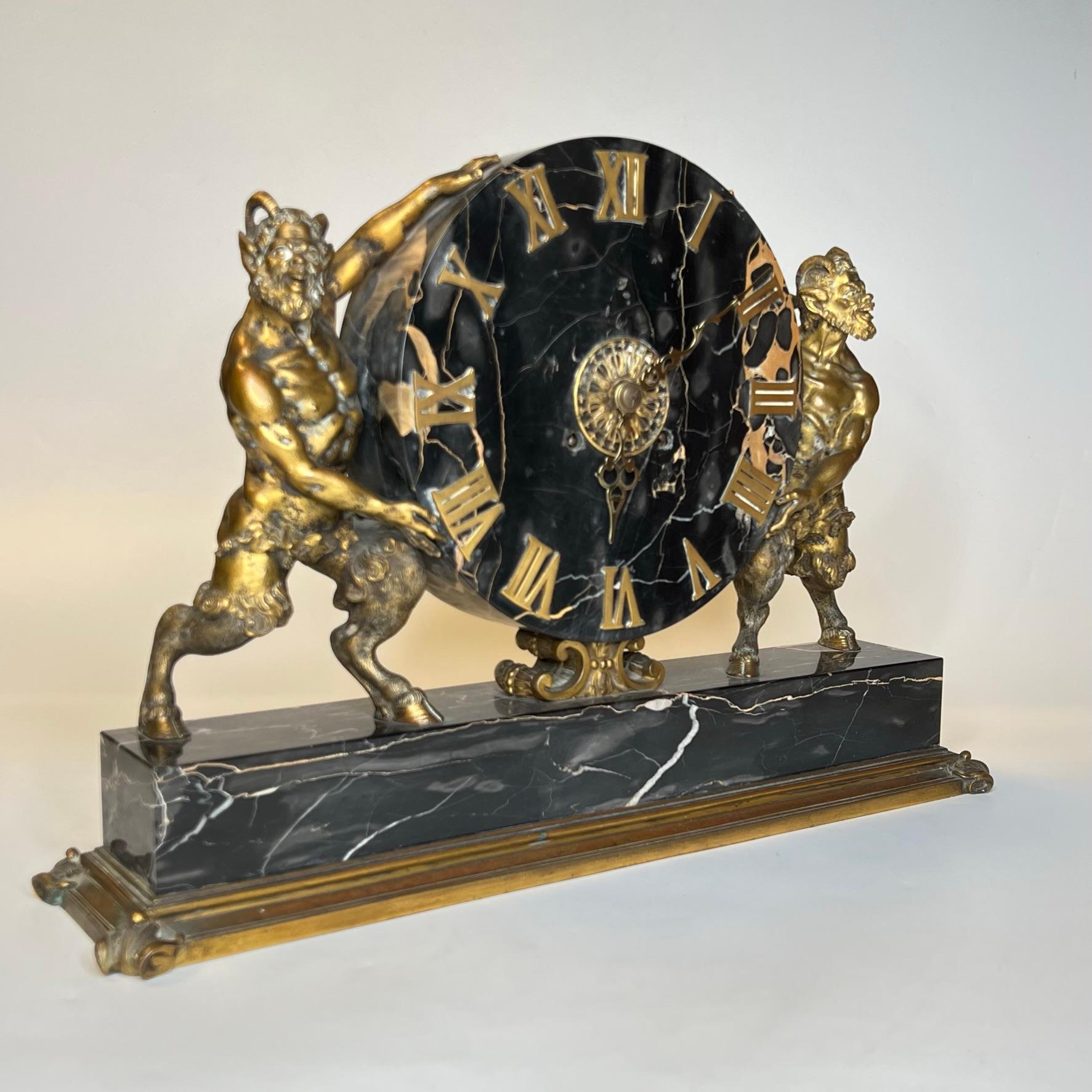 Gilt E.F. Caldwell Neoclassical Marble and Bronze Mantel Clock