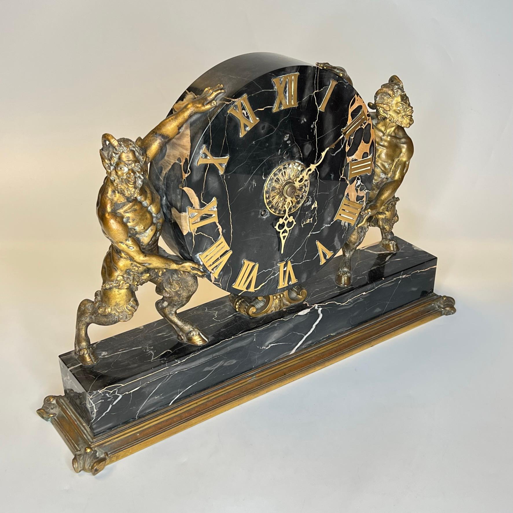 E.F. Caldwell Neoclassical Marble and Bronze Mantel Clock In Good Condition In New York, NY