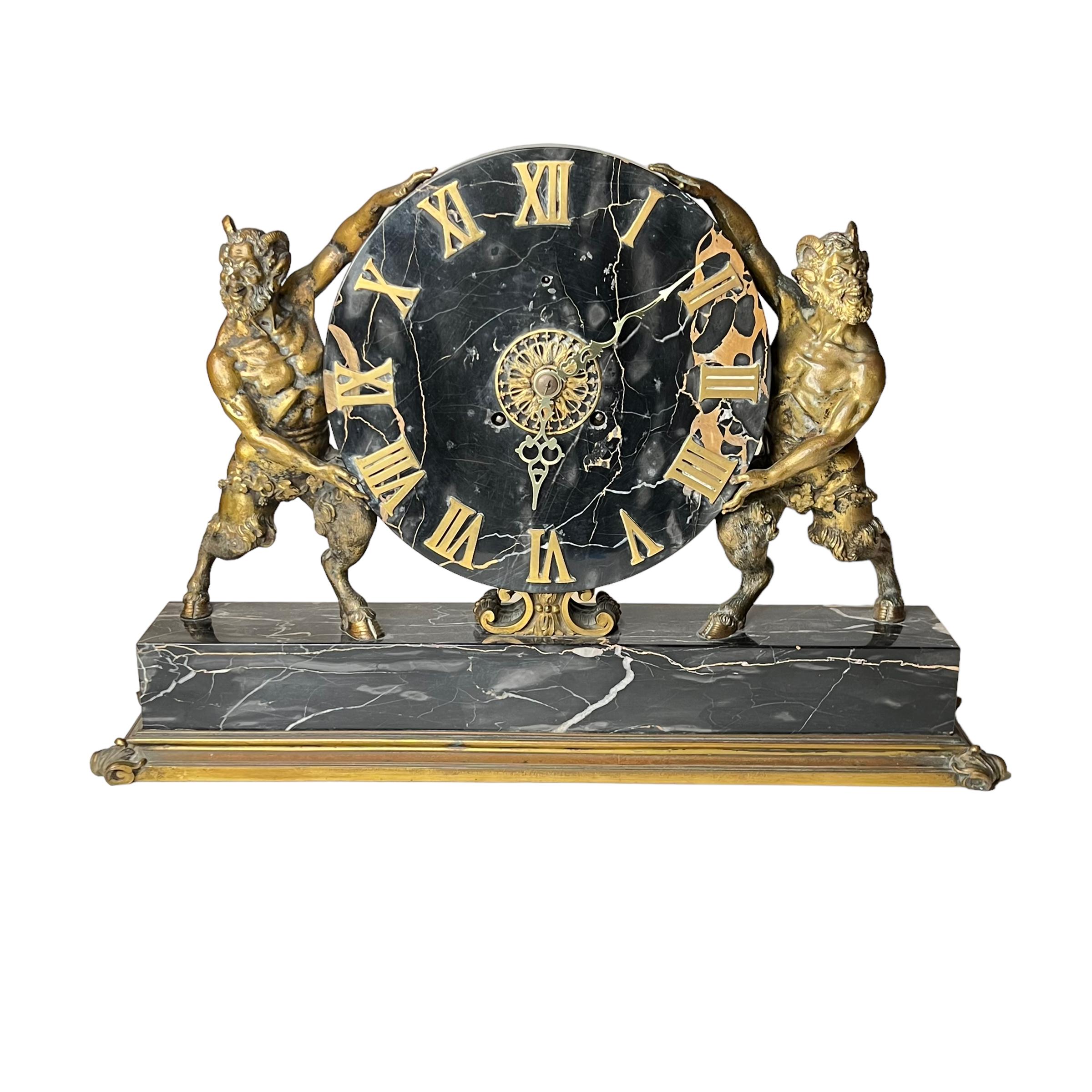 E.F. Caldwell Neoclassical Marble and Bronze Mantel Clock In Good Condition For Sale In New York, NY