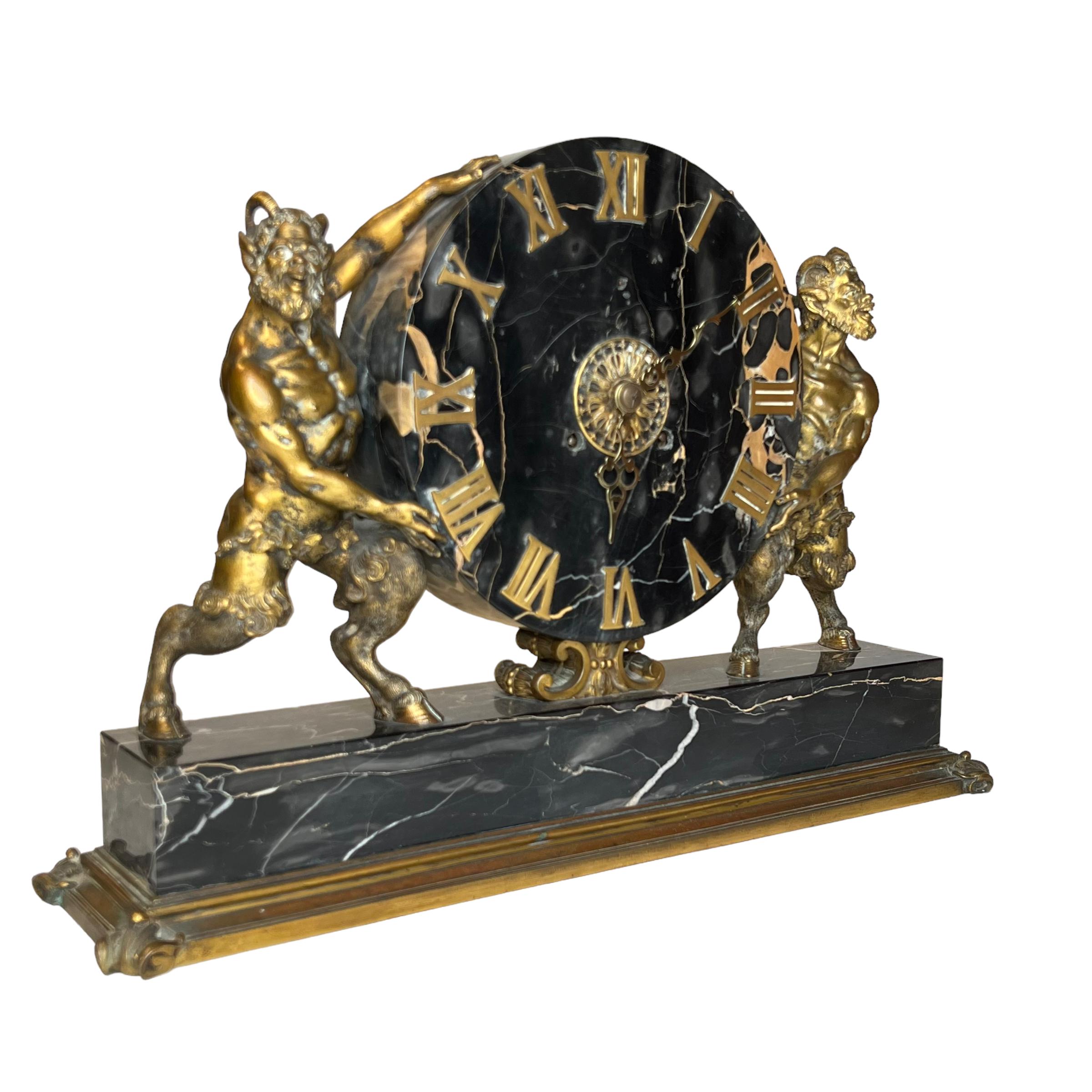 20th Century E.F. Caldwell Neoclassical Marble and Bronze Mantel Clock For Sale