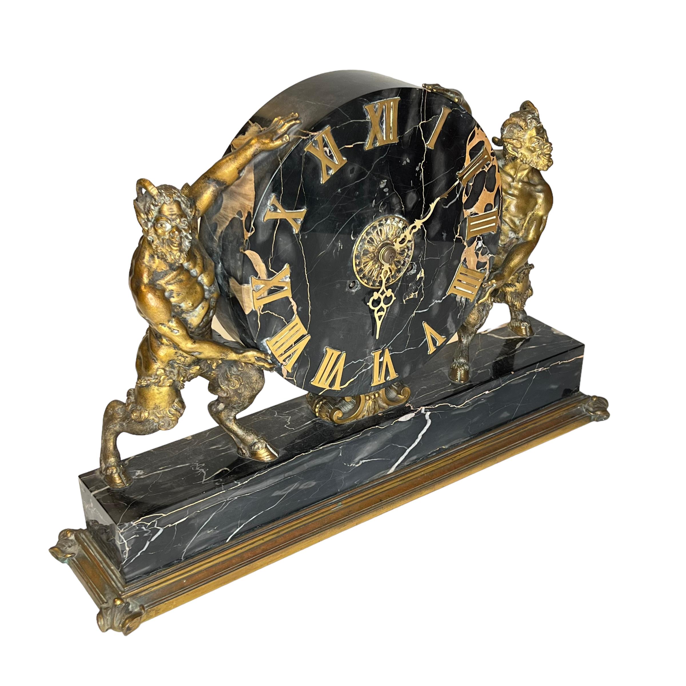 E.F. Caldwell Neoclassical Marble and Bronze Mantel Clock For Sale 1
