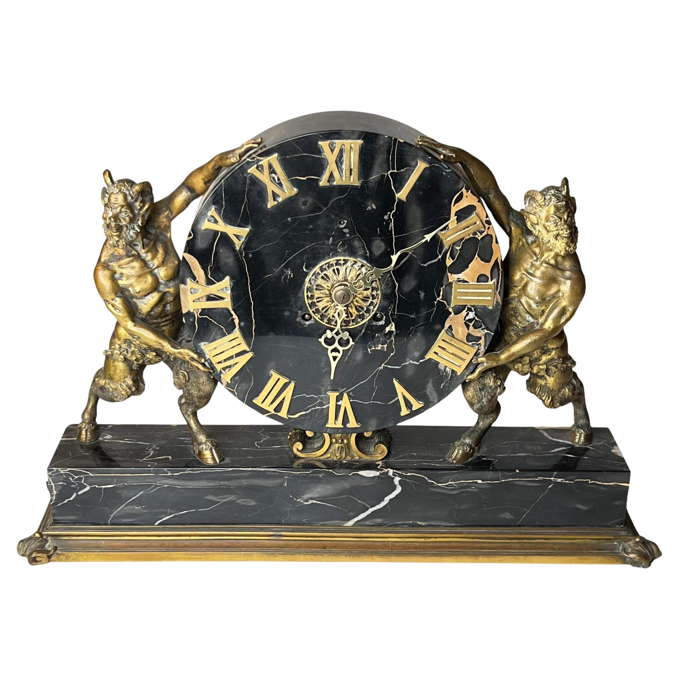 E.F. Caldwell Neoclassical Marble and Bronze Mantel Clock For Sale