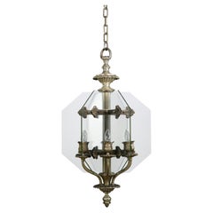 EF Caldwell Silver Plated Bronze Pendant Light w 6 Glass Panes
