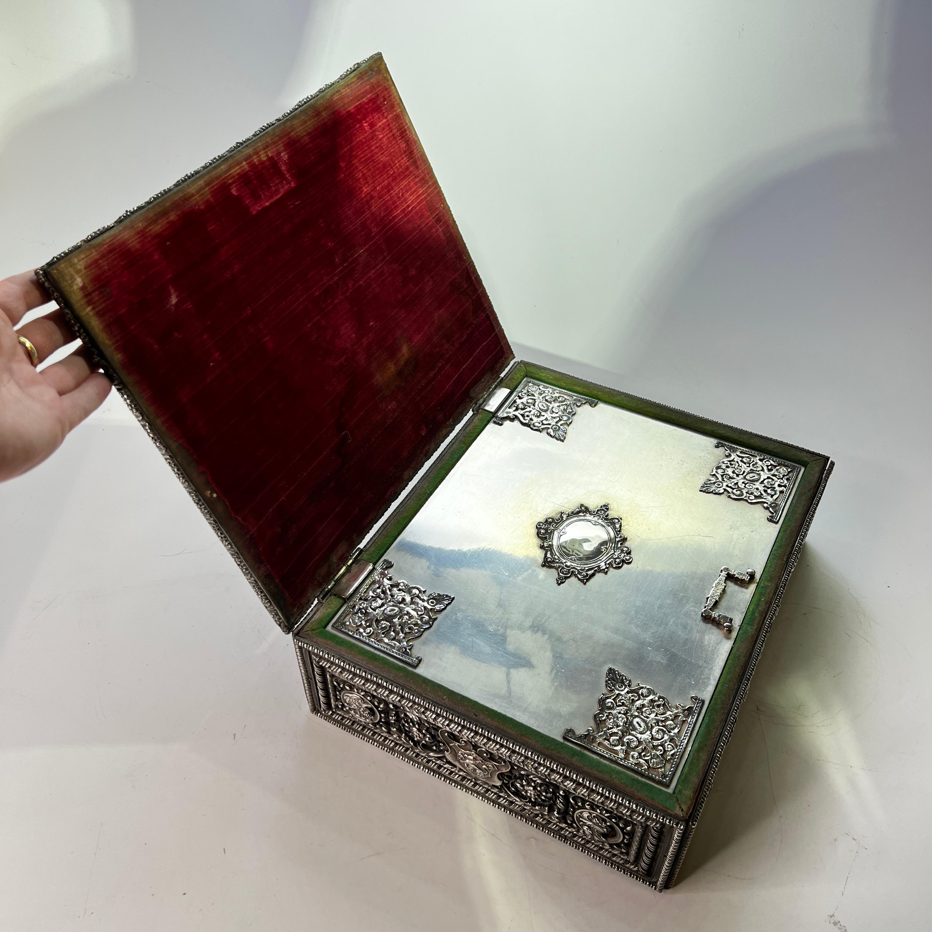 Renaissance Revival E.F. Caldwell Silverplated Humidor Box in Renaissance Style