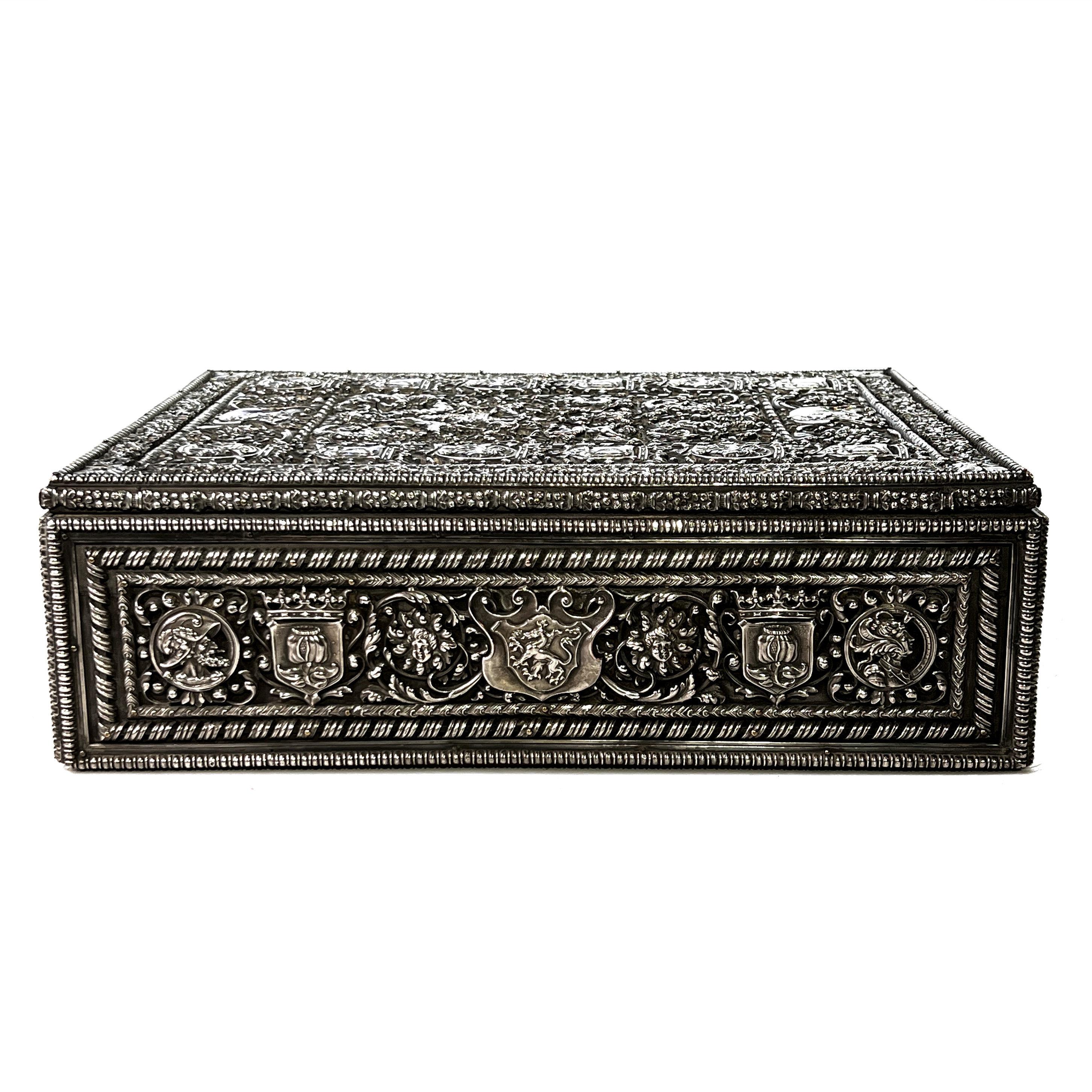 Metal E.F. Caldwell Silverplated Humidor Box in Renaissance Style