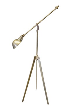 E.F. Chapman Visual Comfort Pimlico Tripod Boom Arm Pharmacy Floor Lamp Brass