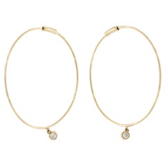EF Collection 14k Yellow Gold Height Diamond Bezel Drop Hoop Earrings
