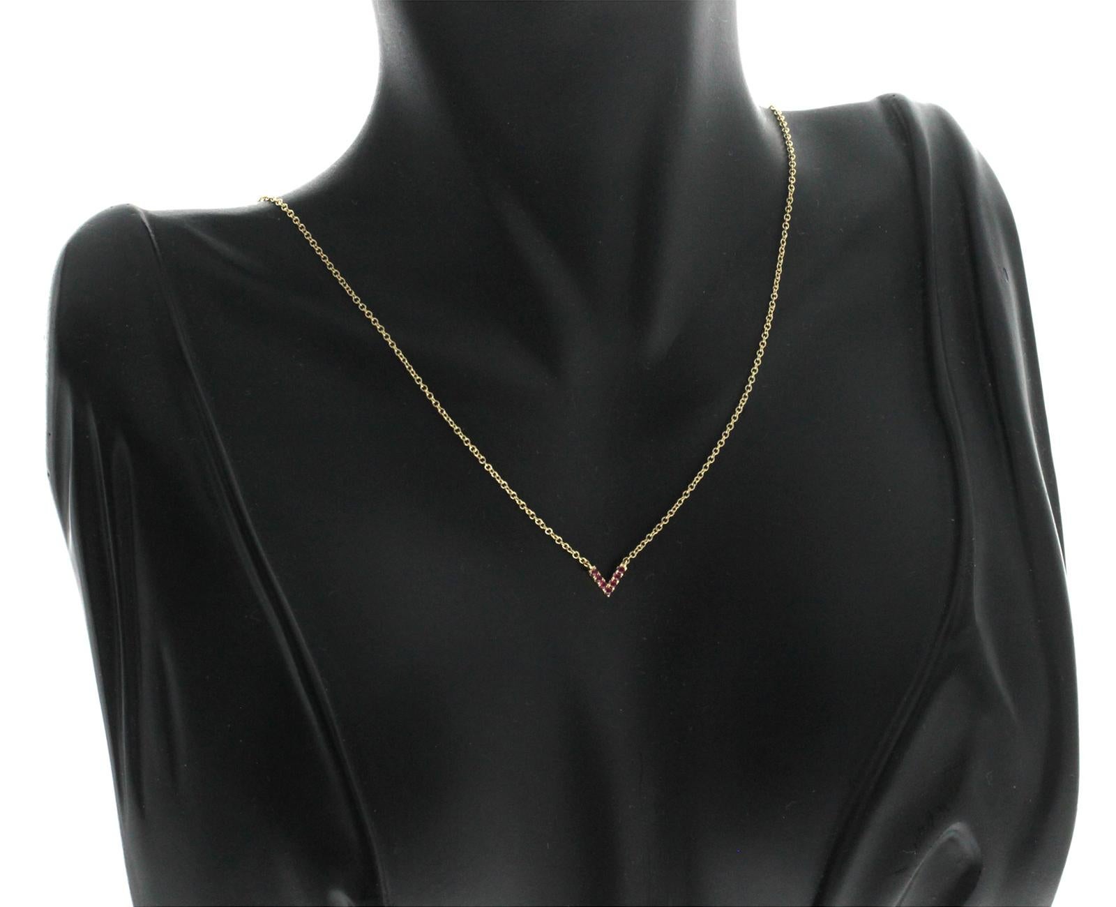EF Collection 14 Karat Yellow Gold Ruby Chevron Necklace In Excellent Condition In Los Angeles, CA
