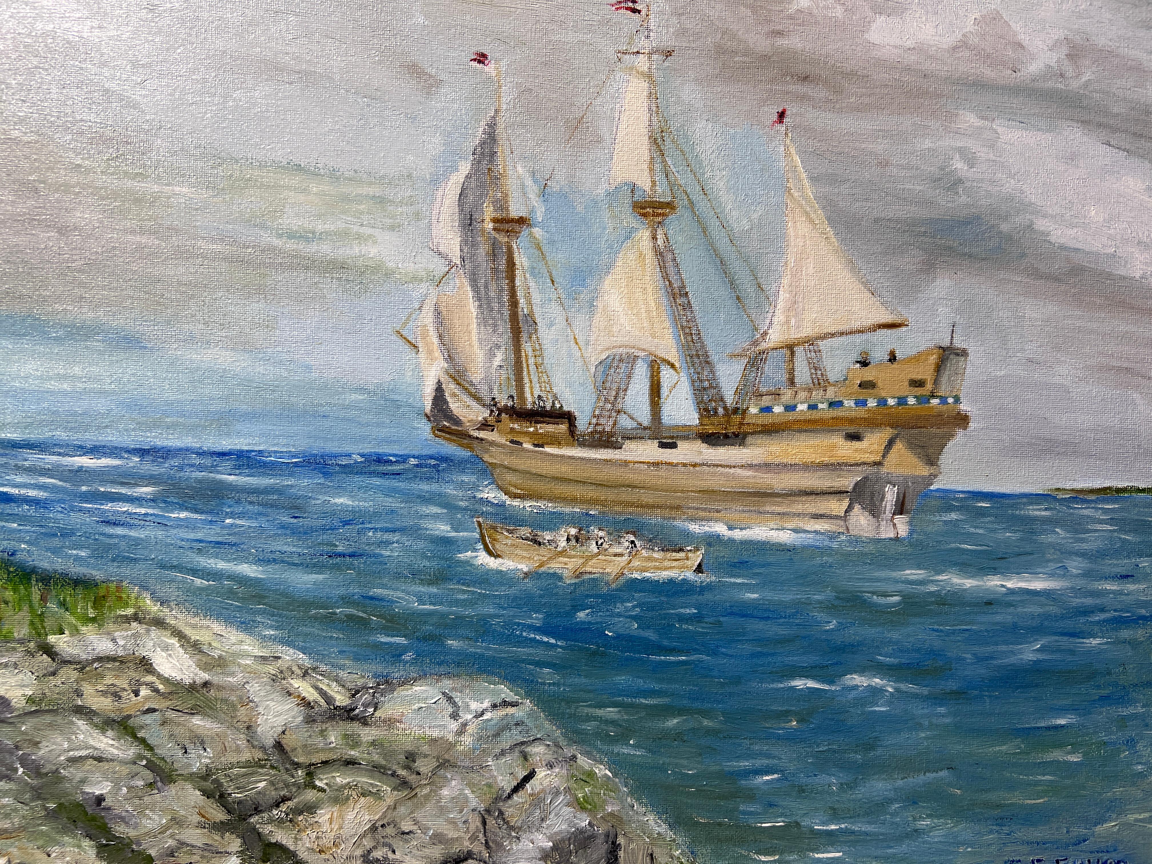 L'artista E. F. A. Fuller Pittura acrilica su tela, Paesaggio marino, Barca a vela. Incorniciato - Painting Impressionismo di E.F. Fuller
