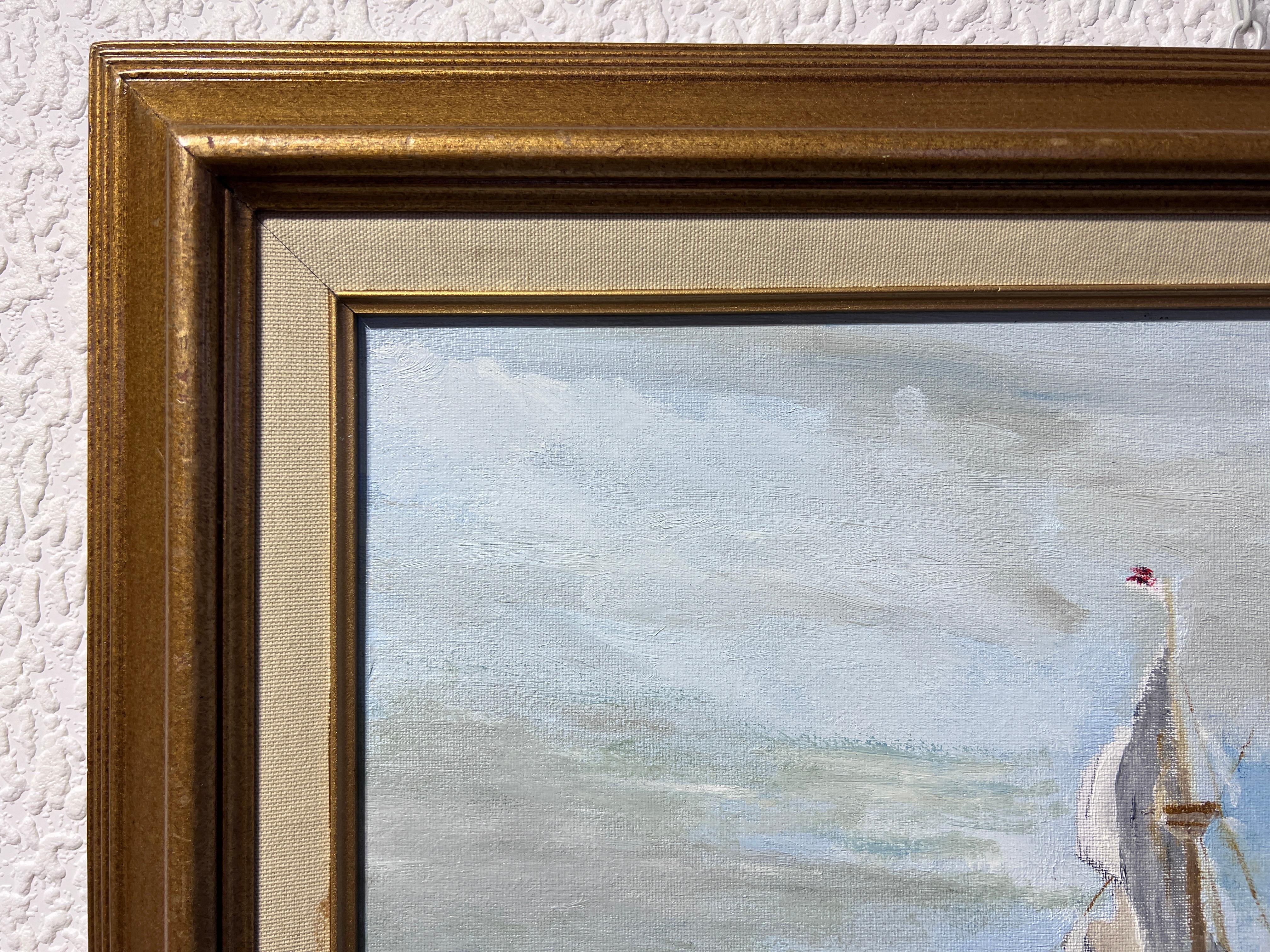 In vendita c'è un dipinto originale su tela che raffigura un paesaggio marino e una vista della costa con una barca a vela.  

Nell'angolo in basso a destra è firmata E. F. A. Fuller. Il dipinto è in buone condizioni. Ben incorniciato. Il telaio