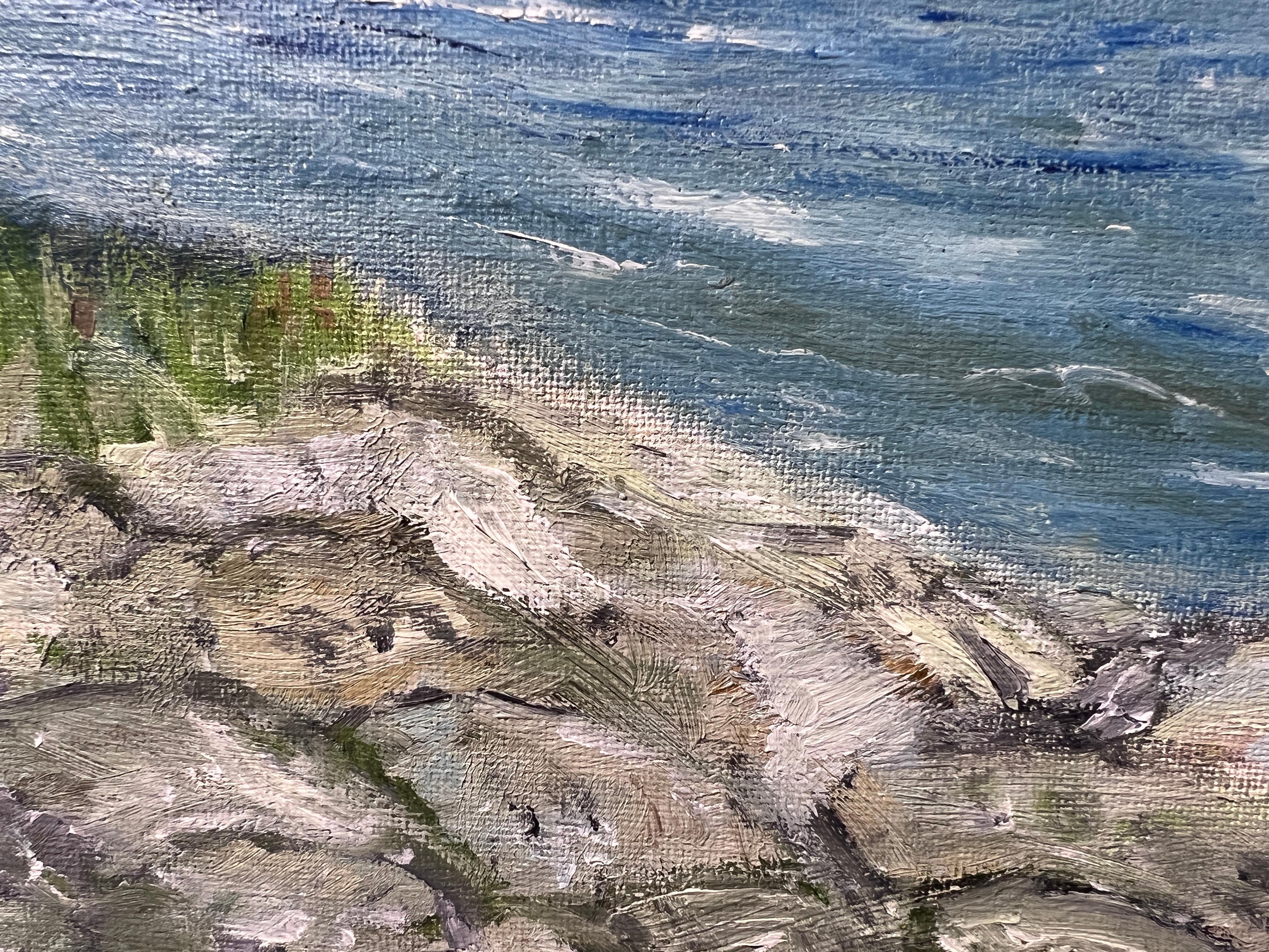 L'artista E. F. A. Fuller Pittura acrilica su tela, Paesaggio marino, Barca a vela. Incorniciato 4