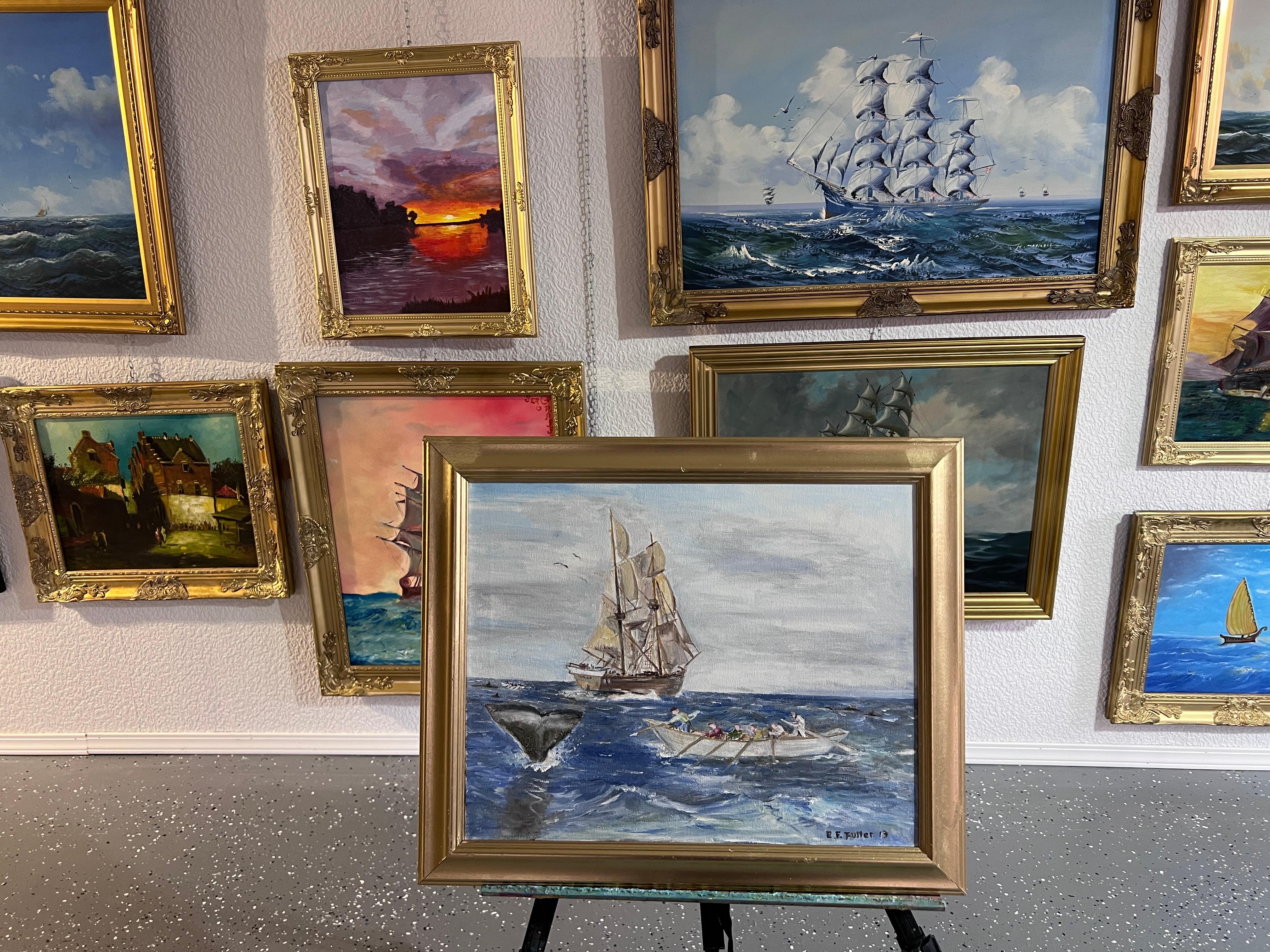 Artistics E. F. Fuller Peinture originale sur toile, paysage marin, voilier. Date 7