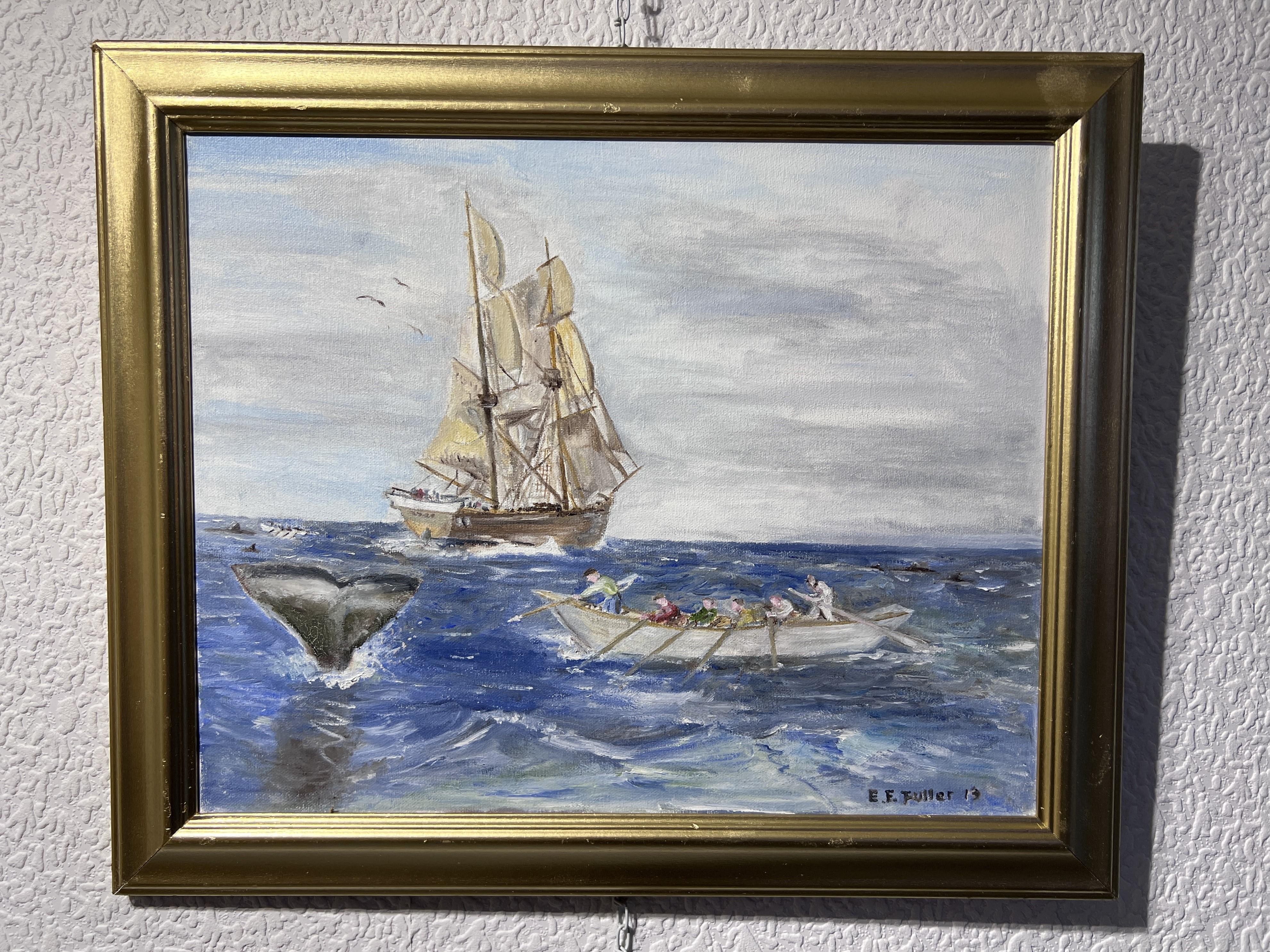 Artist E.F. Fuller Original Painting on canvas, Seascape, Sailboat. Dated For Sale 1
