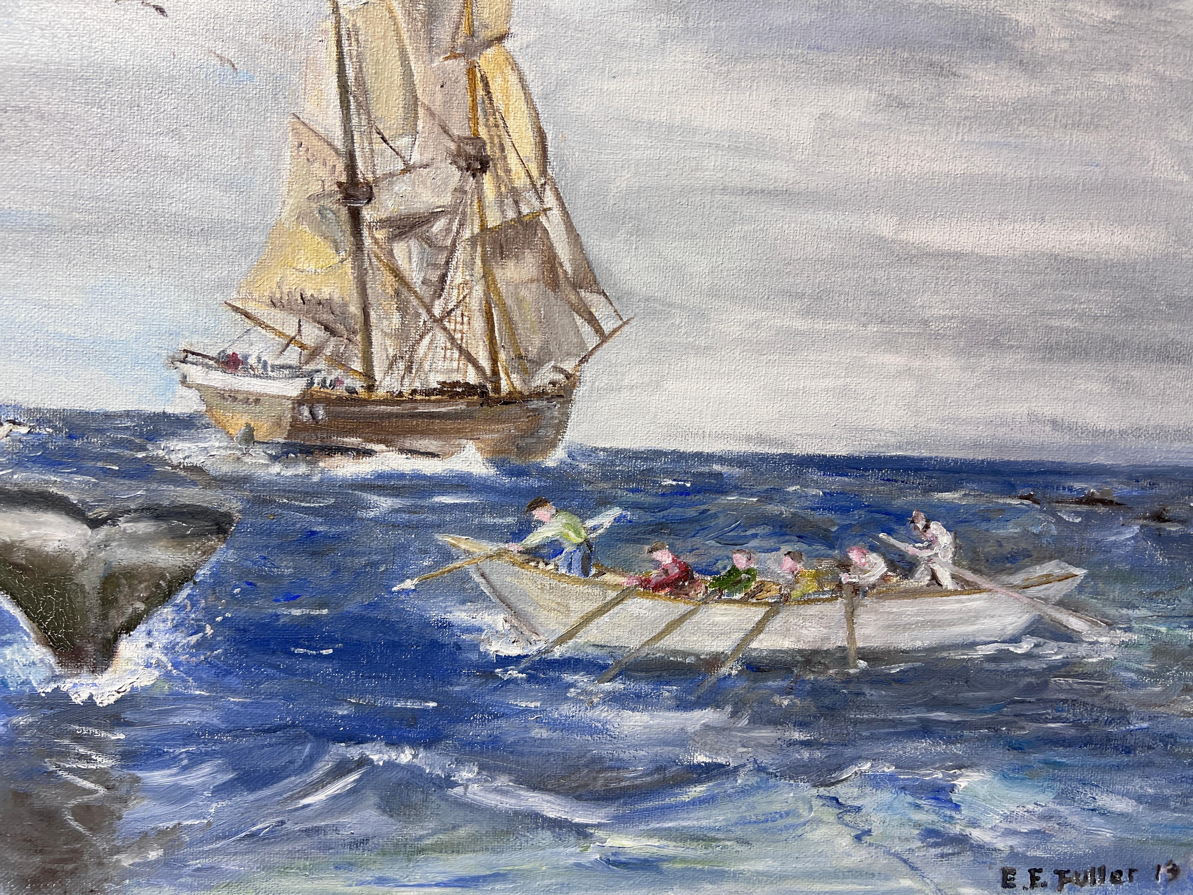 Artist E.F. Fuller Original Painting on canvas, Seascape, Sailboat. Dated For Sale 2