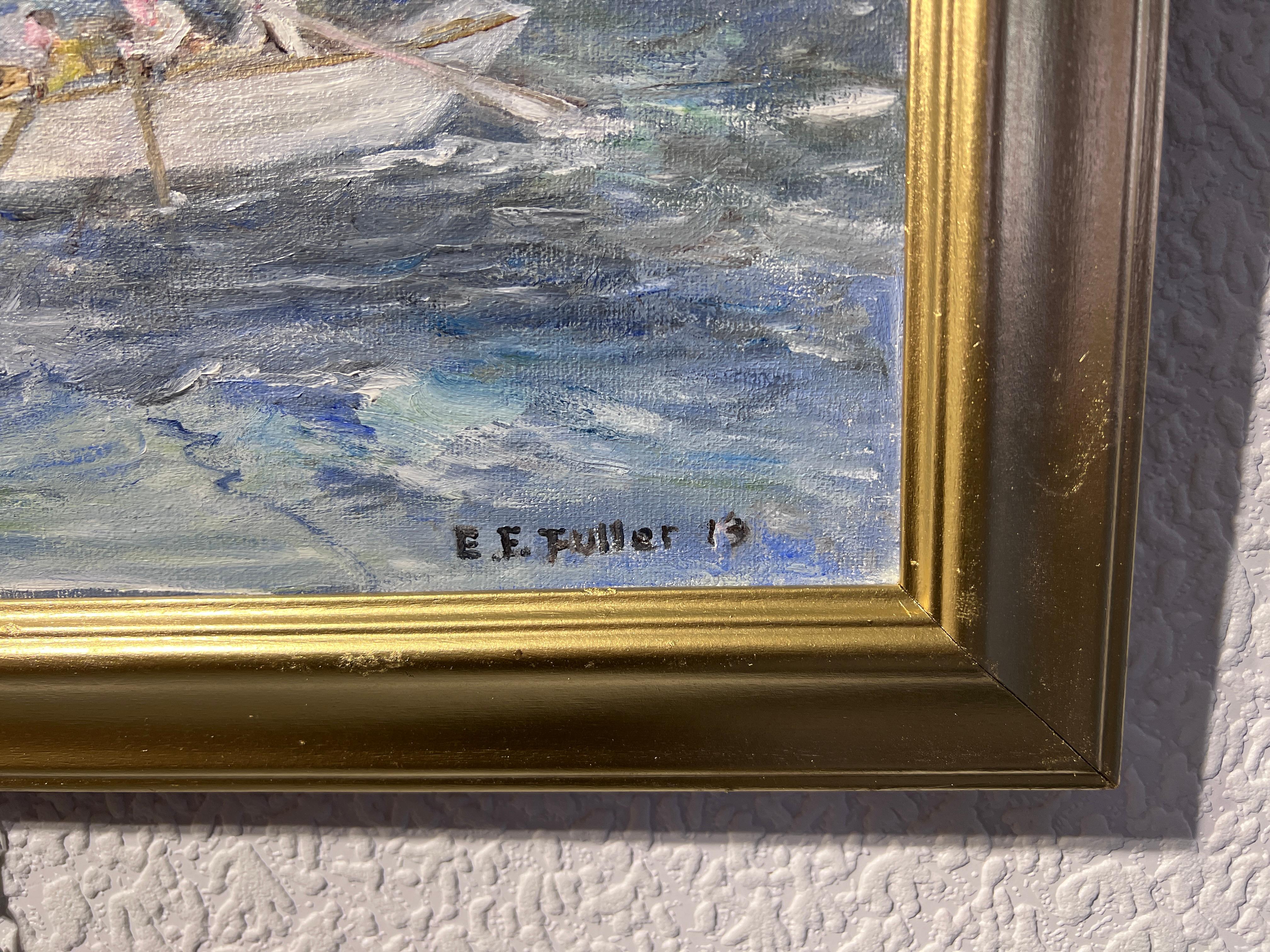 Artistics E. F. Fuller Peinture originale sur toile, paysage marin, voilier. Date 2