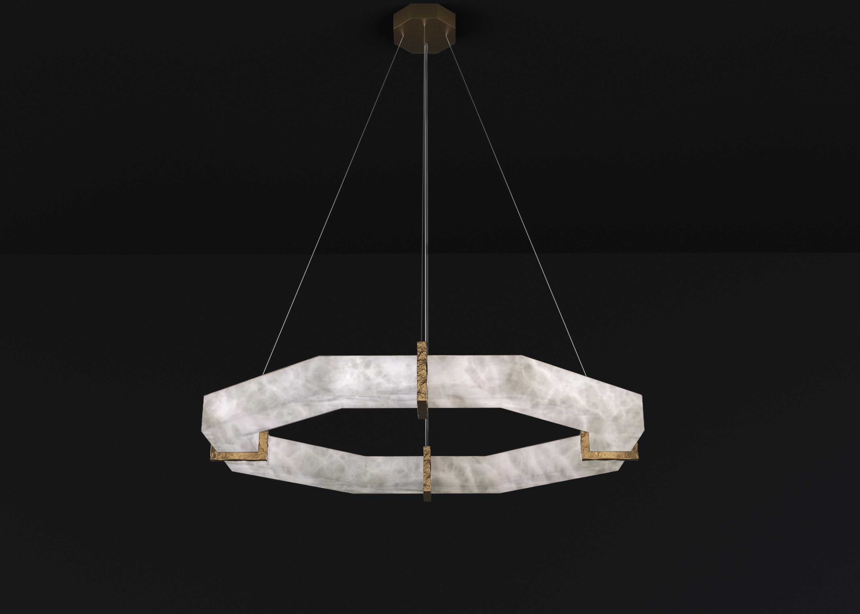 Efesto Bronze Pendant Lamp by Alabastro Italiano
Dimensions: D 83 x W 80 x H 11 cm.
Materials: White alabaster and bronze.

Available in different finishes: Shiny Silver, Bronze, Brushed Brass, Ruggine of Florence, Brushed Burnished, Shiny Gold,