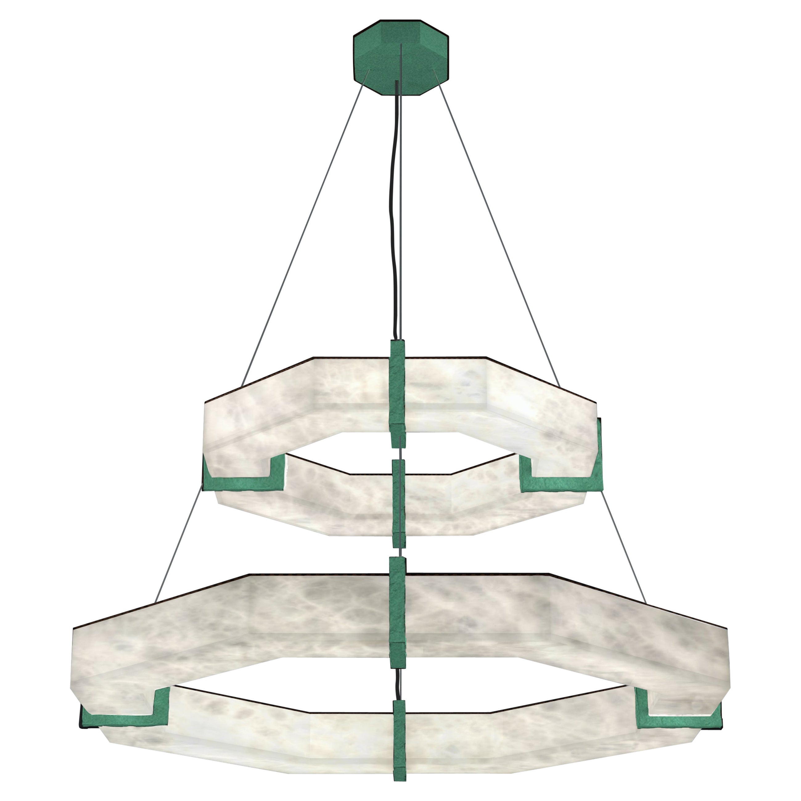 Lampe à suspension double Efesto Freedom en métal vert par Alabastro Italiano