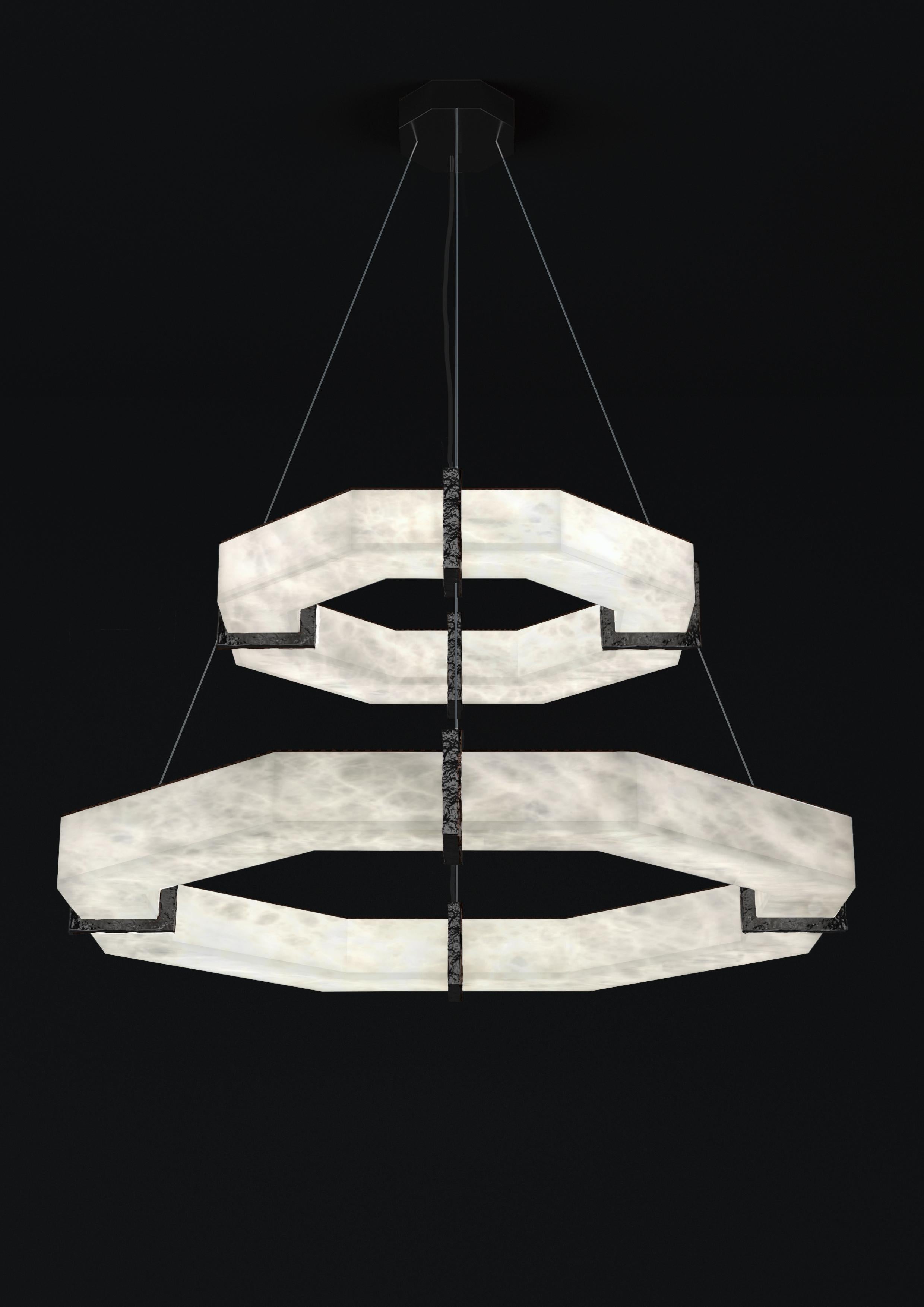 Efesto Shiny Black Metal Double Pendant Lamp by Alabastro Italiano
Dimensions: D 80.5 x W 80.5 x H 36.5 cm.
Materials: White alabaster and metal.

Available in different finishes: Shiny Silver, Bronze, Brushed Brass, Ruggine of Florence, Brushed