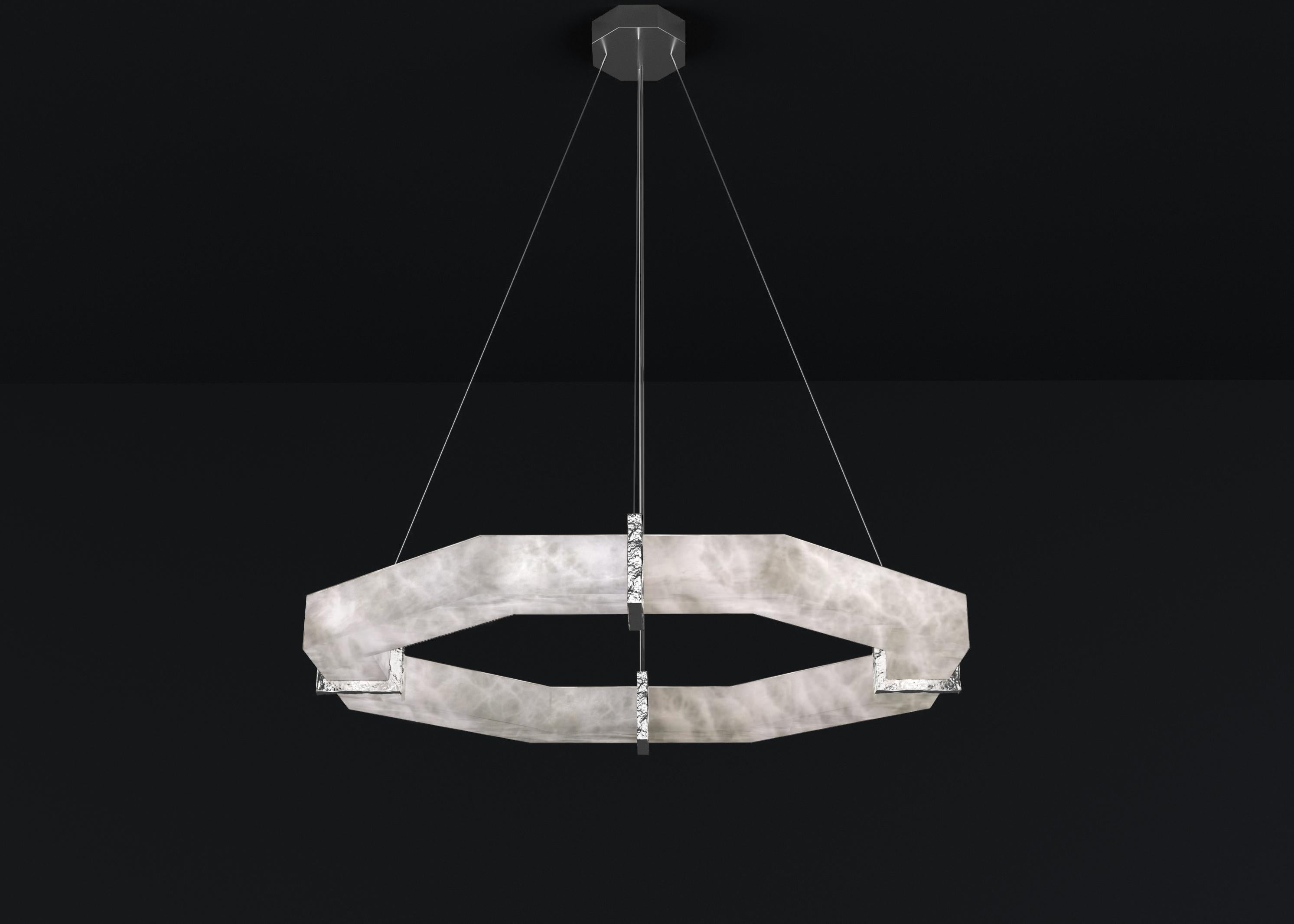 Efesto Shiny Silver Metal Pendant Lamp by Alabastro Italiano
Dimensions: D 83 x W 80 x H 11 cm.
Materials: White alabaster and metal.

Available in different finishes: Shiny Silver, Bronze, Brushed Brass, Ruggine of Florence, Brushed Burnished,
