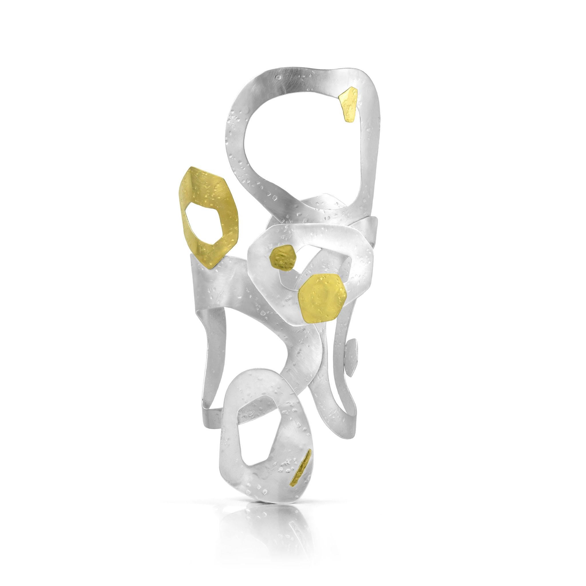Modern Effervescence 935 Silver & 22K Gold One-of-a-Kind Cuff by Maria Blondet For Sale