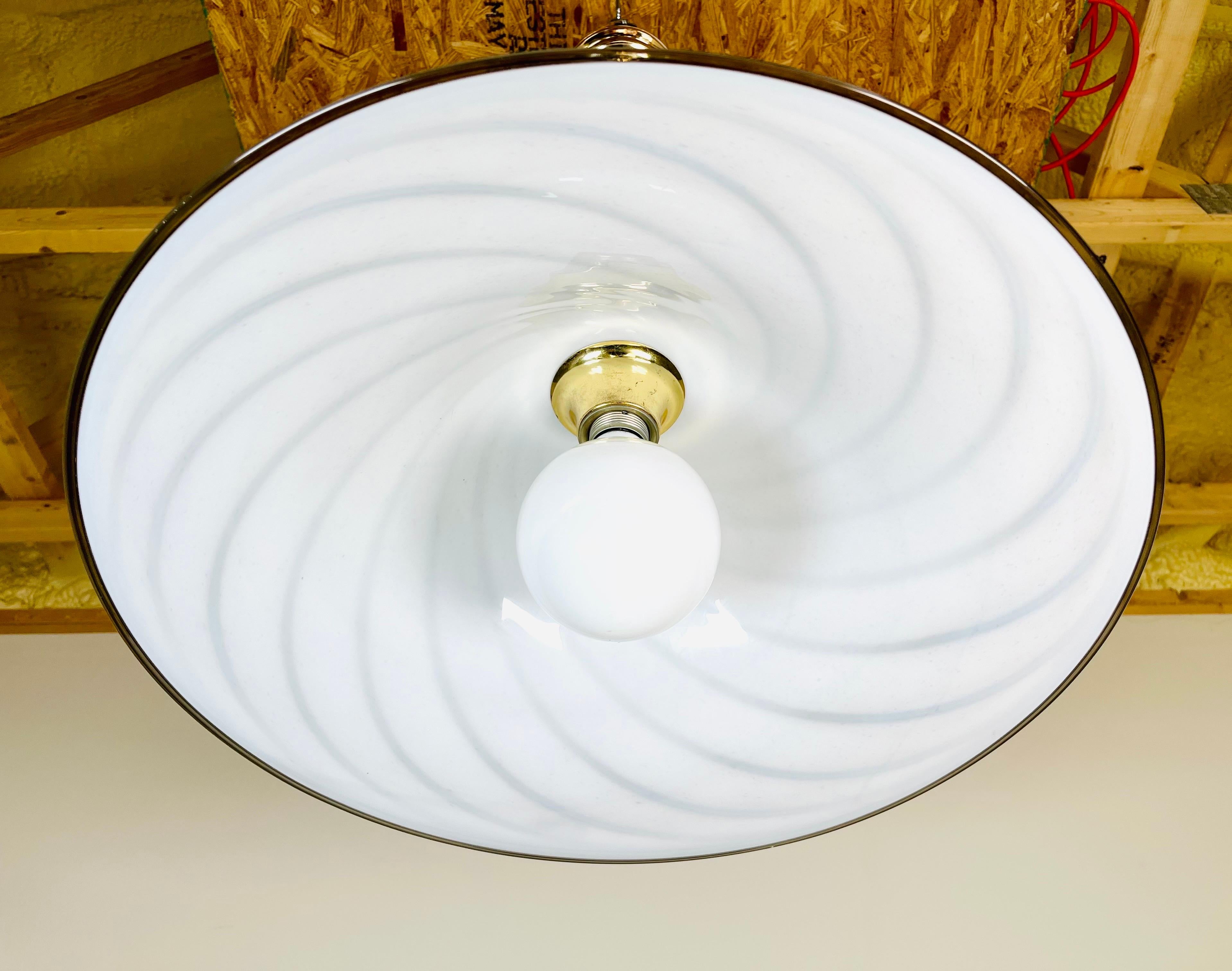 Brass Effetre International Murano Swirl Glass Hanging Light Vetri Murano, Italy For Sale