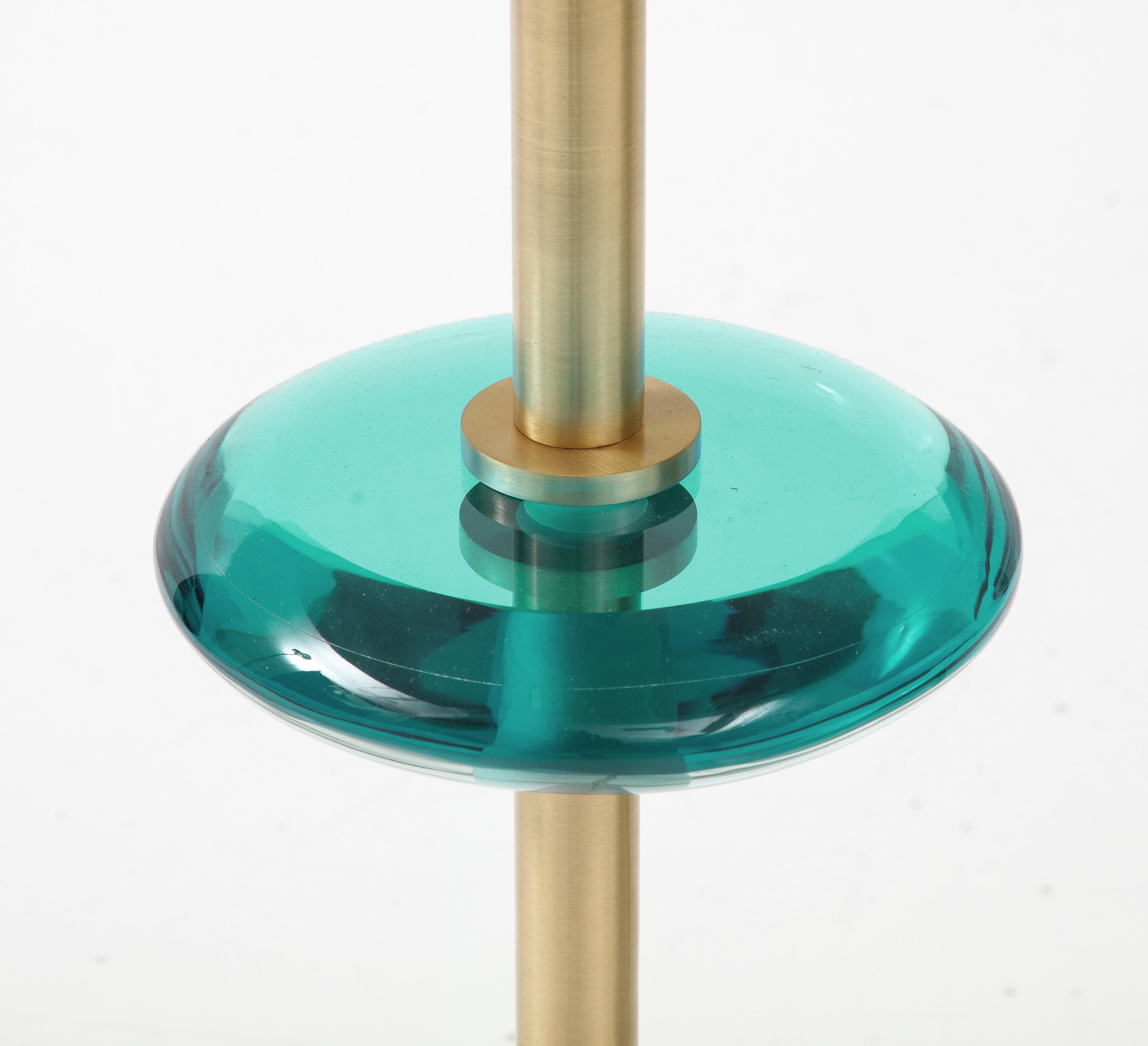 Effetto Vetro Contemporary Custom Pair of Tripod Side Tables in Glass and Brass For Sale 4