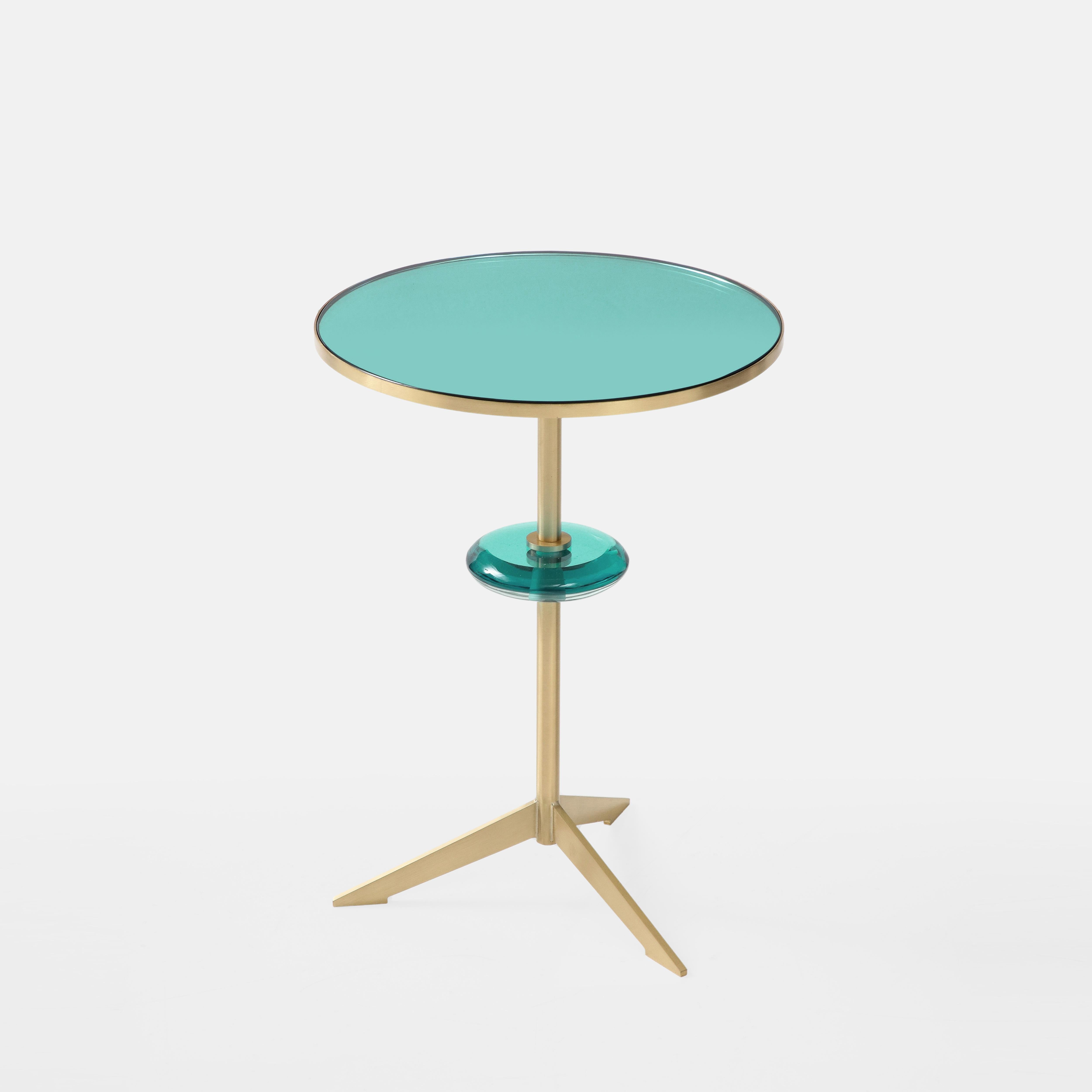 Effetto Vetro Contemporary Custom Pair of Tripod Side Tables in Glass and Brass For Sale 3
