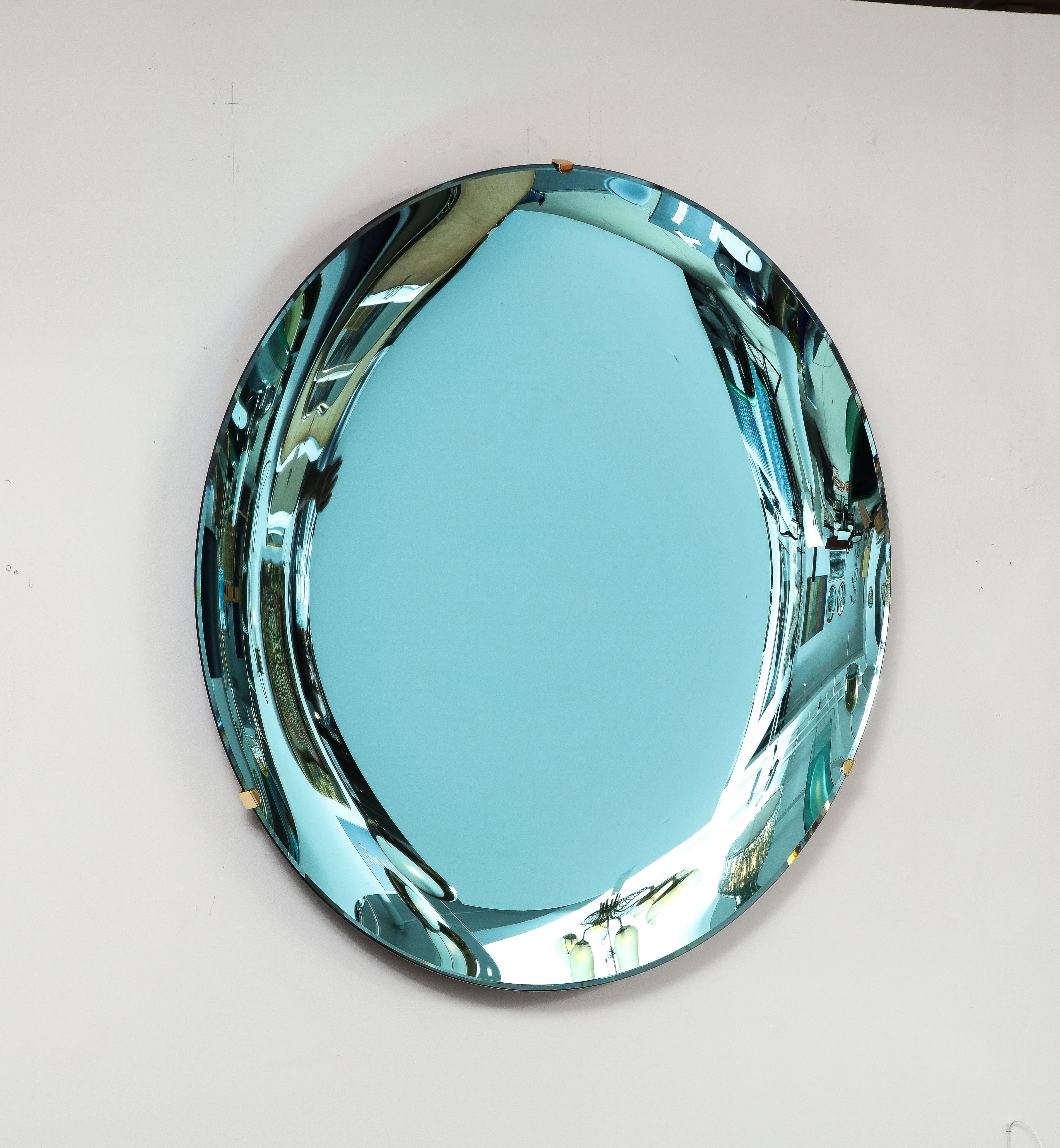 Italian Effetto Vetro Contemporary Custom Sculptural Round Concave Mirror in Azure  For Sale