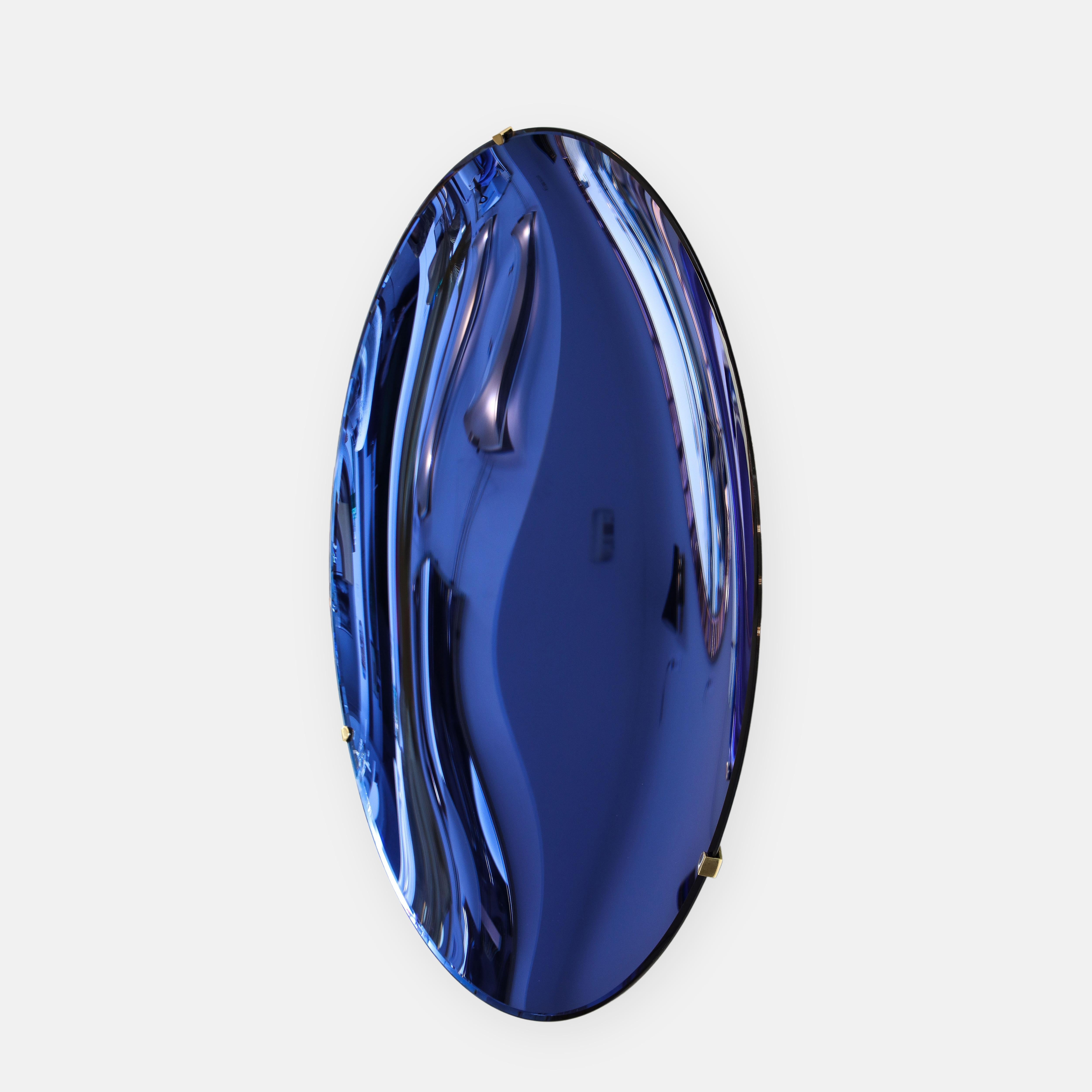 Mid-Century Modern Effetto Vetro Contemporary Custom Sculptural Round Blue Concave Mirror