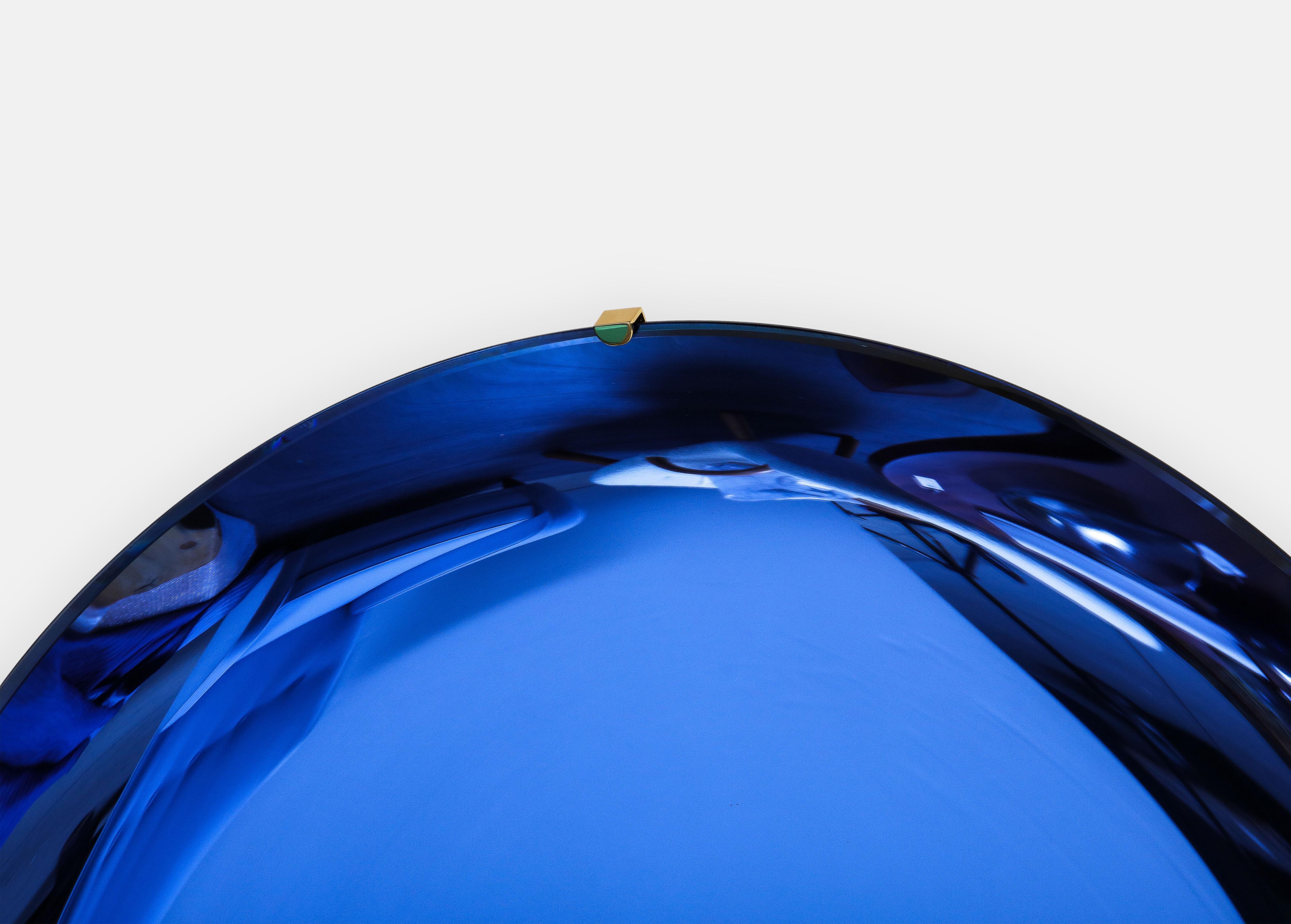 Italian Effetto Vetro Contemporary Custom Sculptural Round Blue Concave Mirror
