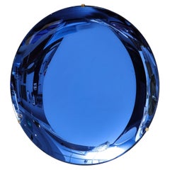 Miroir contemporain sculptural rond bleu concave en éffetto Vetro personnalisé