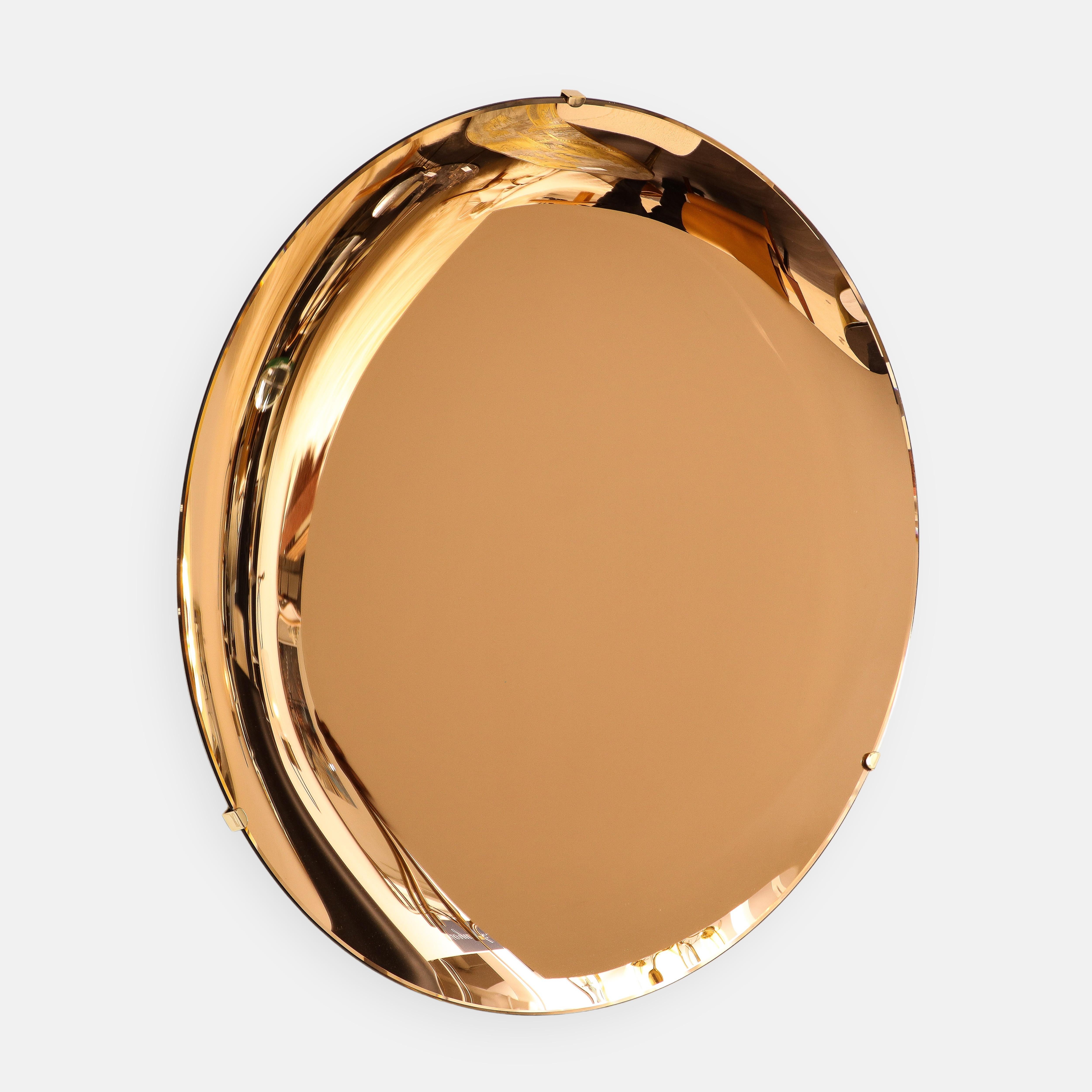italien Effetto Vetro Contemporary Custom Sculptural Round Concave Mirror in Rose (miroir rond concave contemporain sur mesure) en vente
