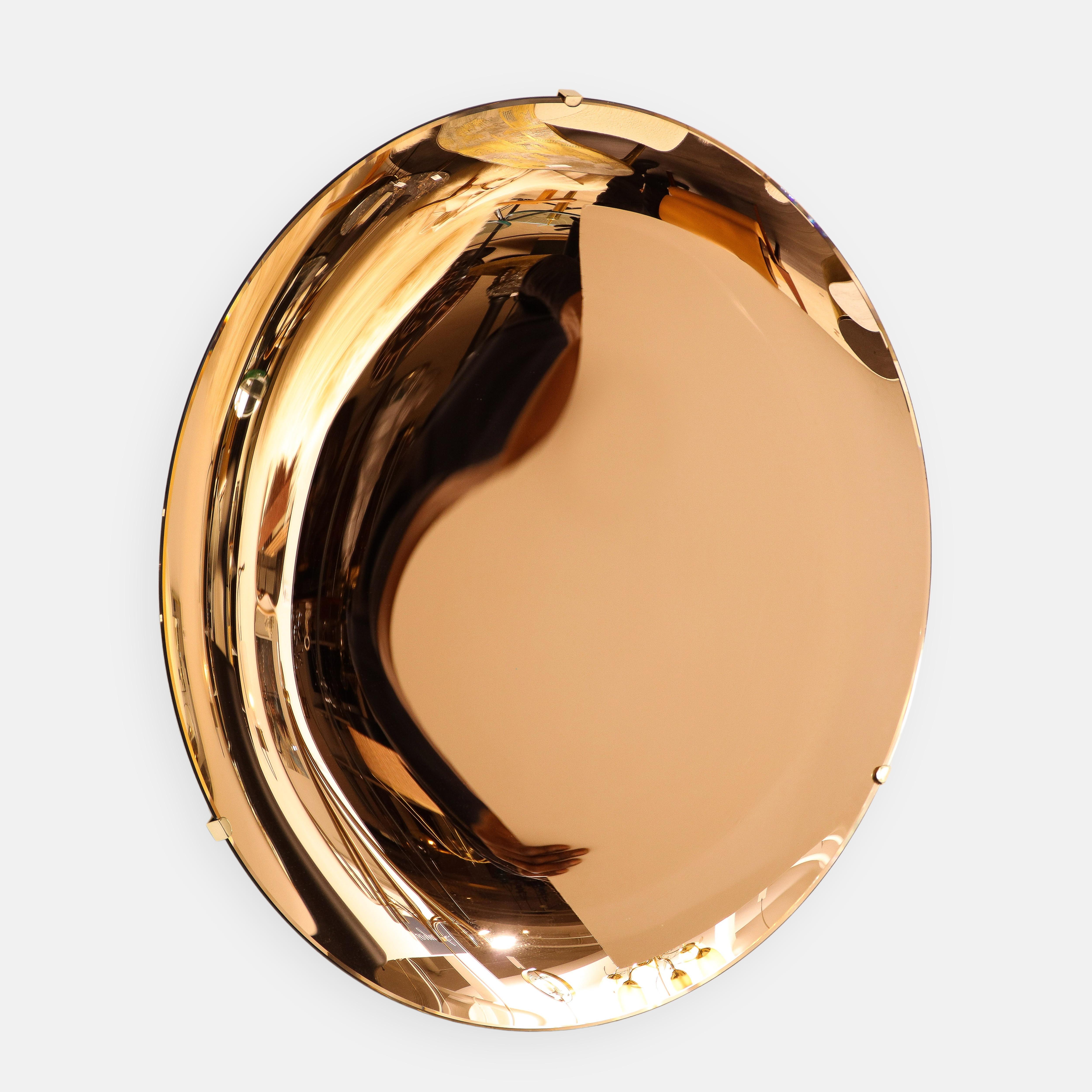 Brossé Effetto Vetro Contemporary Custom Sculptural Round Concave Mirror in Rose (miroir rond concave contemporain sur mesure) en vente