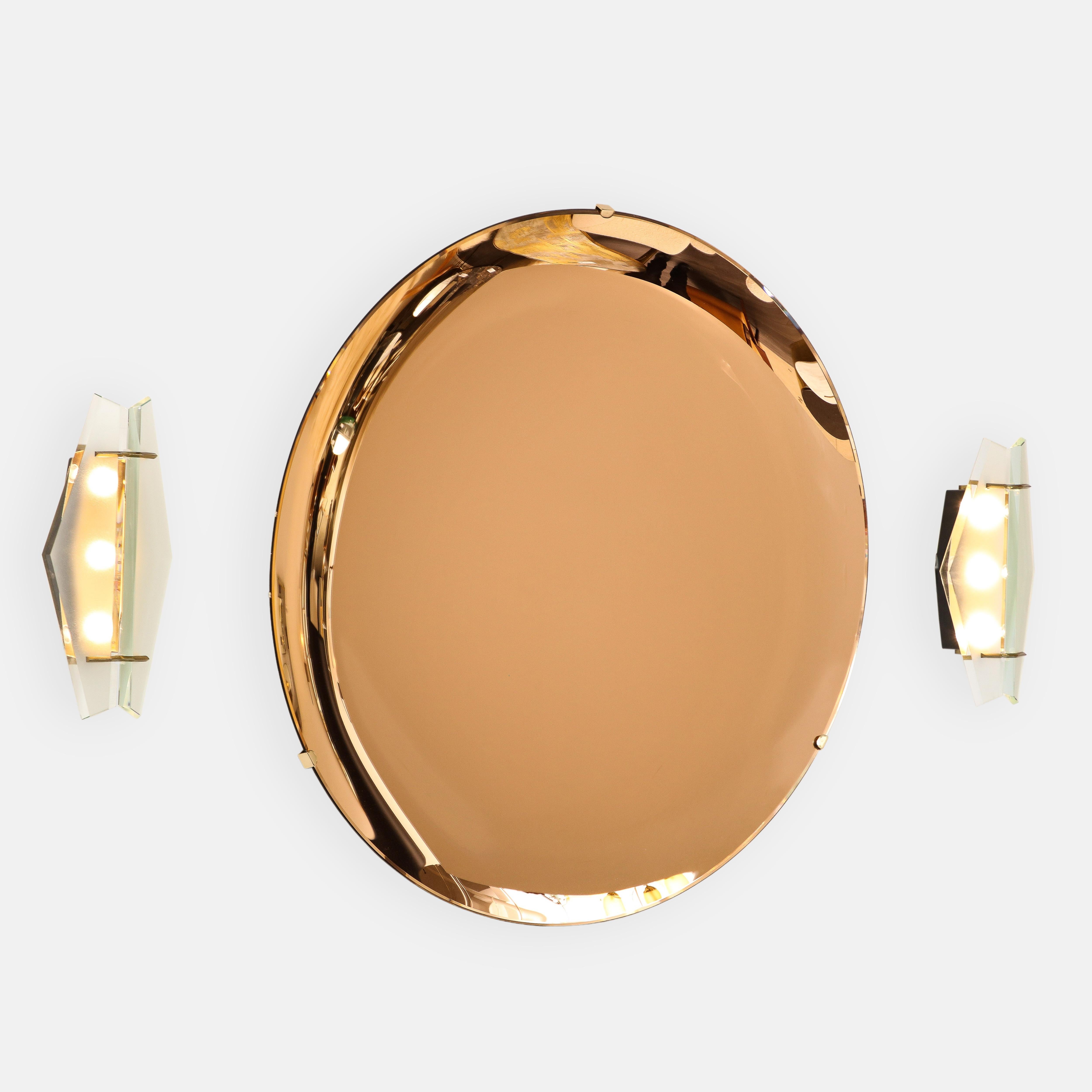 Laiton Effetto Vetro Contemporary Custom Sculptural Round Concave Mirror in Rose (miroir rond concave contemporain sur mesure) en vente