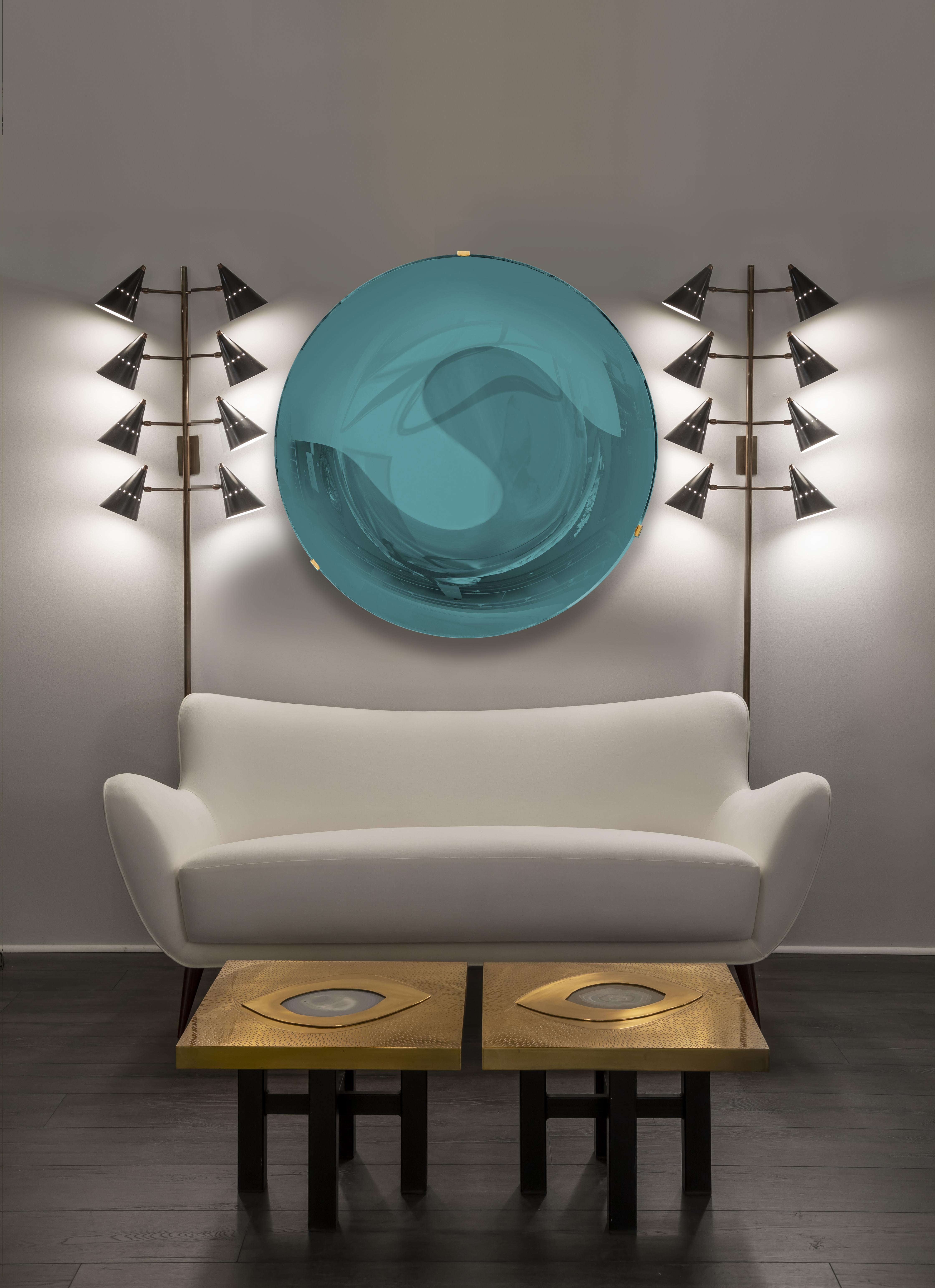 Effetto Vetro Contemporary Custom Sculptural Round Concave Mirror in Azure (miroir rond concave contemporain sur mesure)  en vente 2