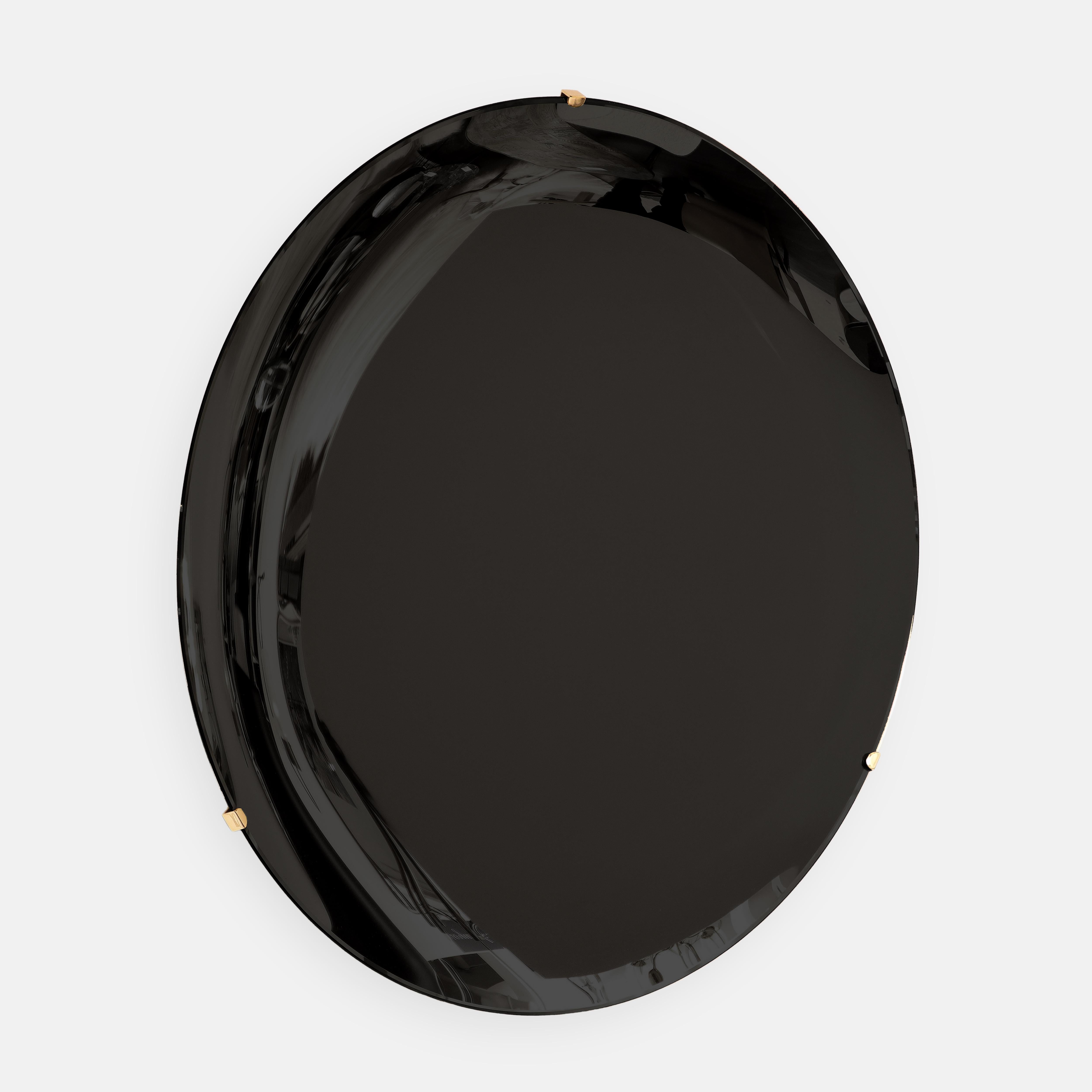 Mid-Century Modern Effetto Vetro Contemporary Custom Sculptural Round Concave Mirror in Black (miroir rond concave contemporain sur mesure)  en vente