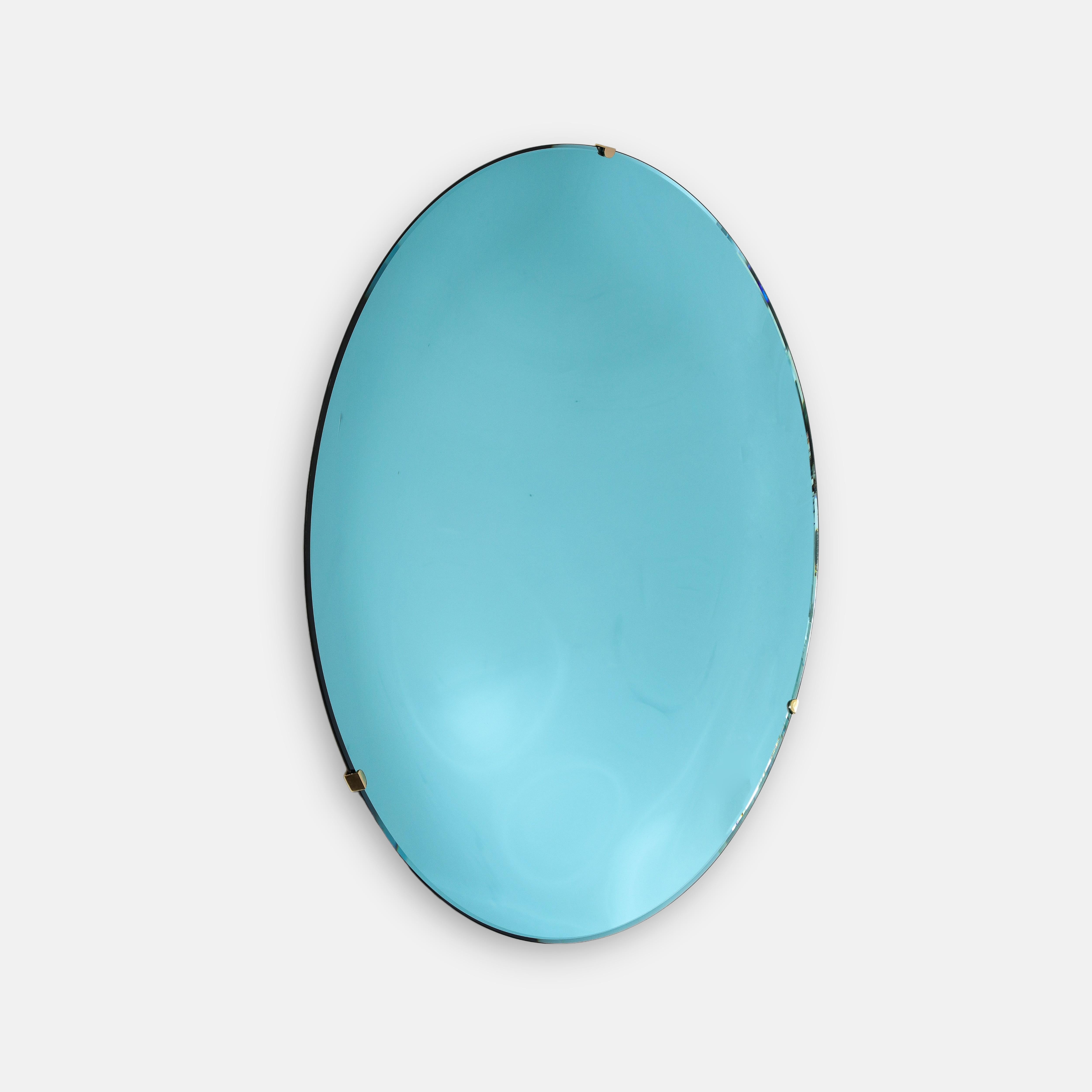 Effetto Vetro Contemporary Custom Sculptural Round Concave Mirror in Azure (miroir rond concave contemporain sur mesure)  Neuf - En vente à New York, NY