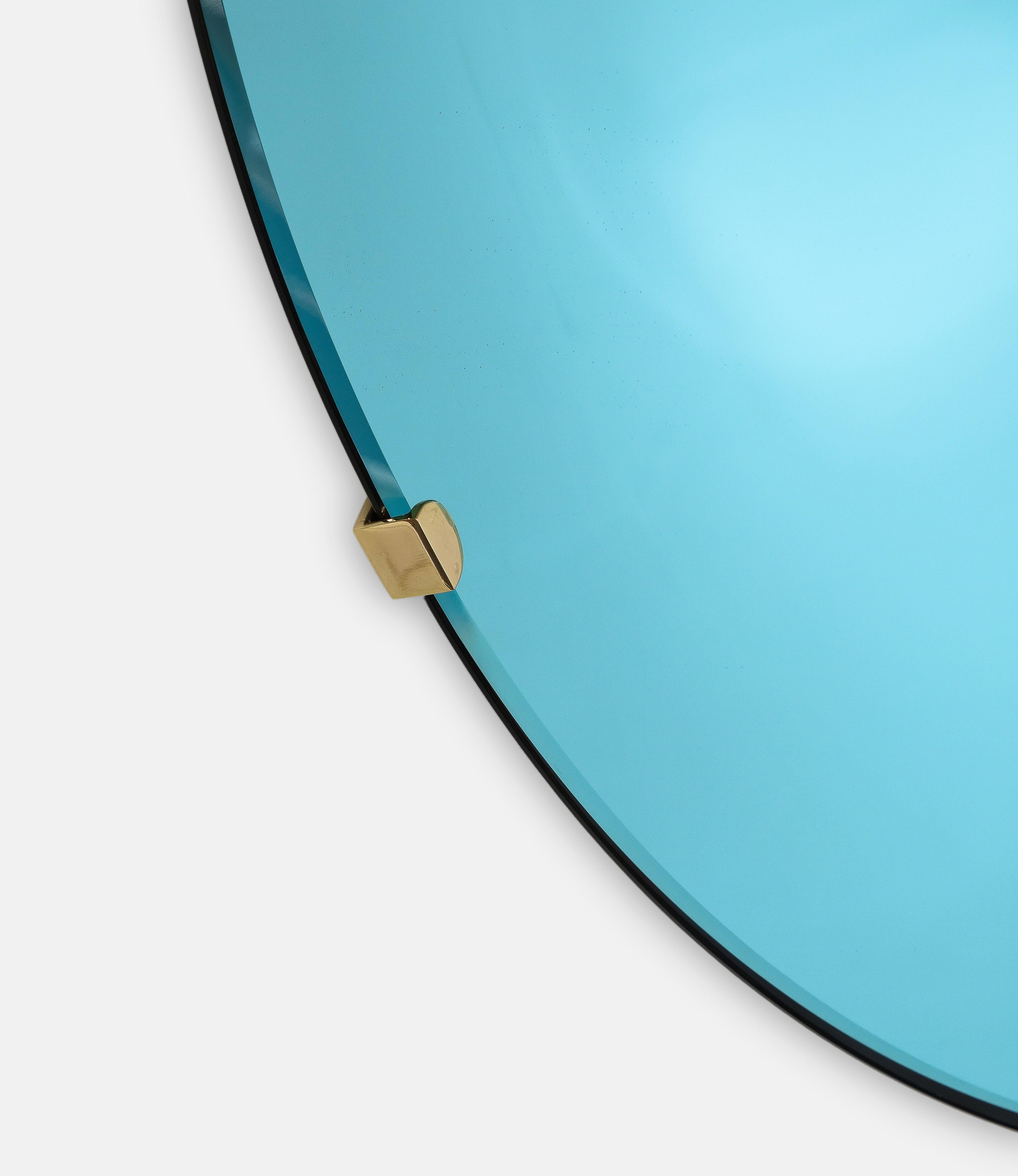 Brass Effetto Vetro Contemporary Custom Sculptural Round Concave Mirror in Azure  For Sale
