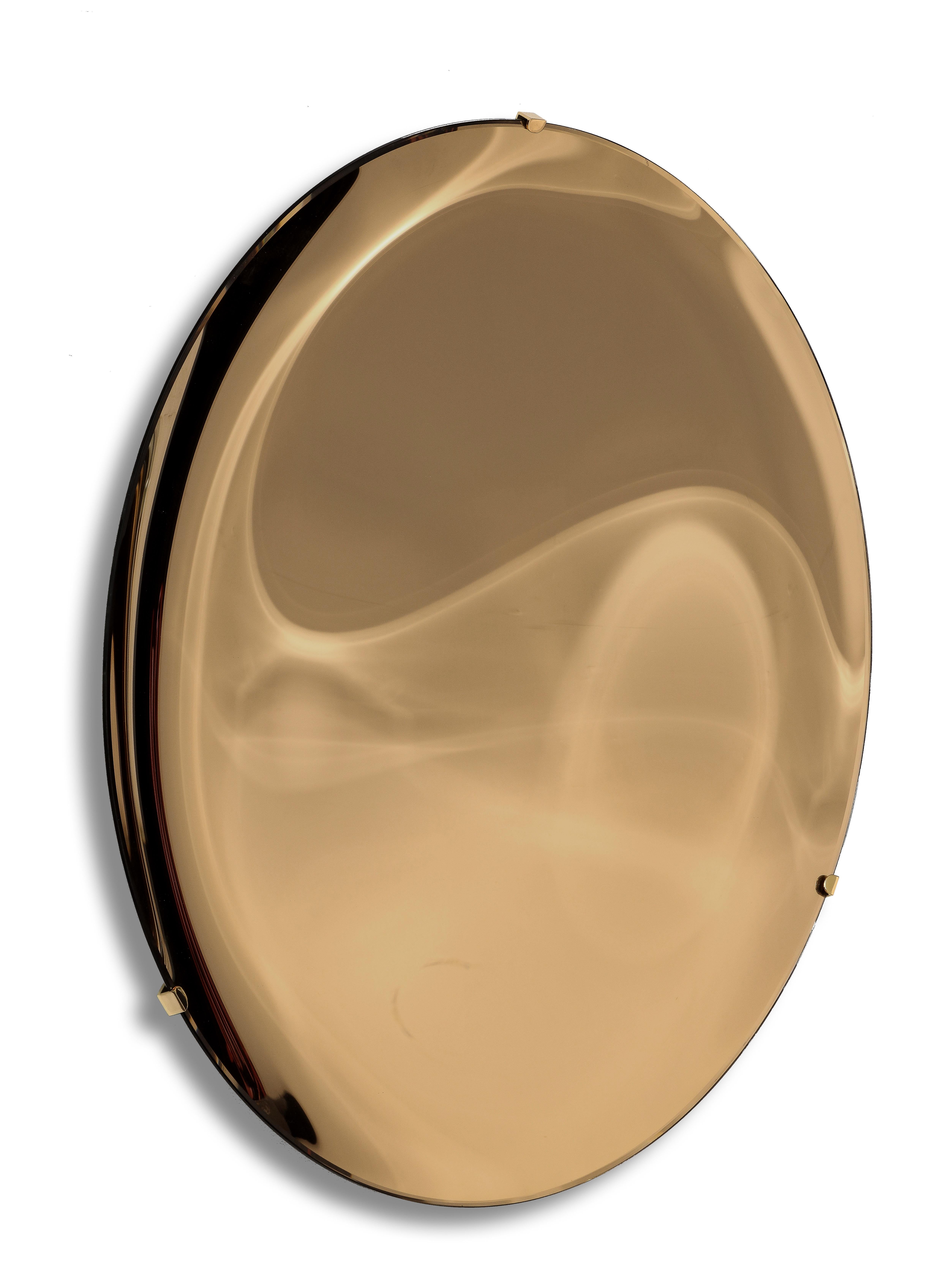 italien Effetto Vetro Contemporary Custom Sculptural Round Concave Mirror in Bronze (miroir rond concave contemporain sur mesure)  en vente