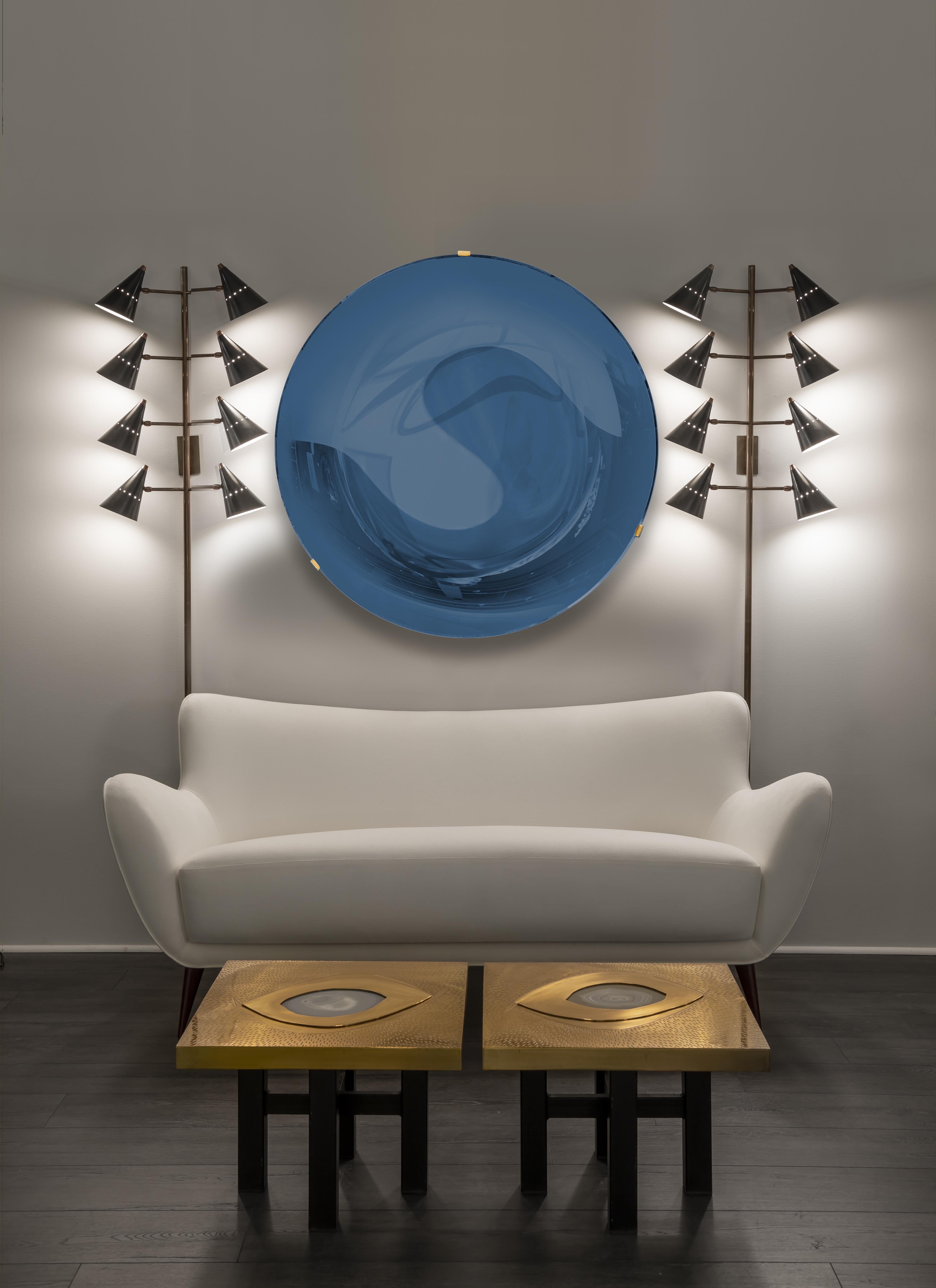 Effetto Vetro Contemporary Custom Sculptural Round Concave Mirror in Cobalt Blue (miroir rond concave contemporain sur mesure en bleu de cobalt) en vente 2