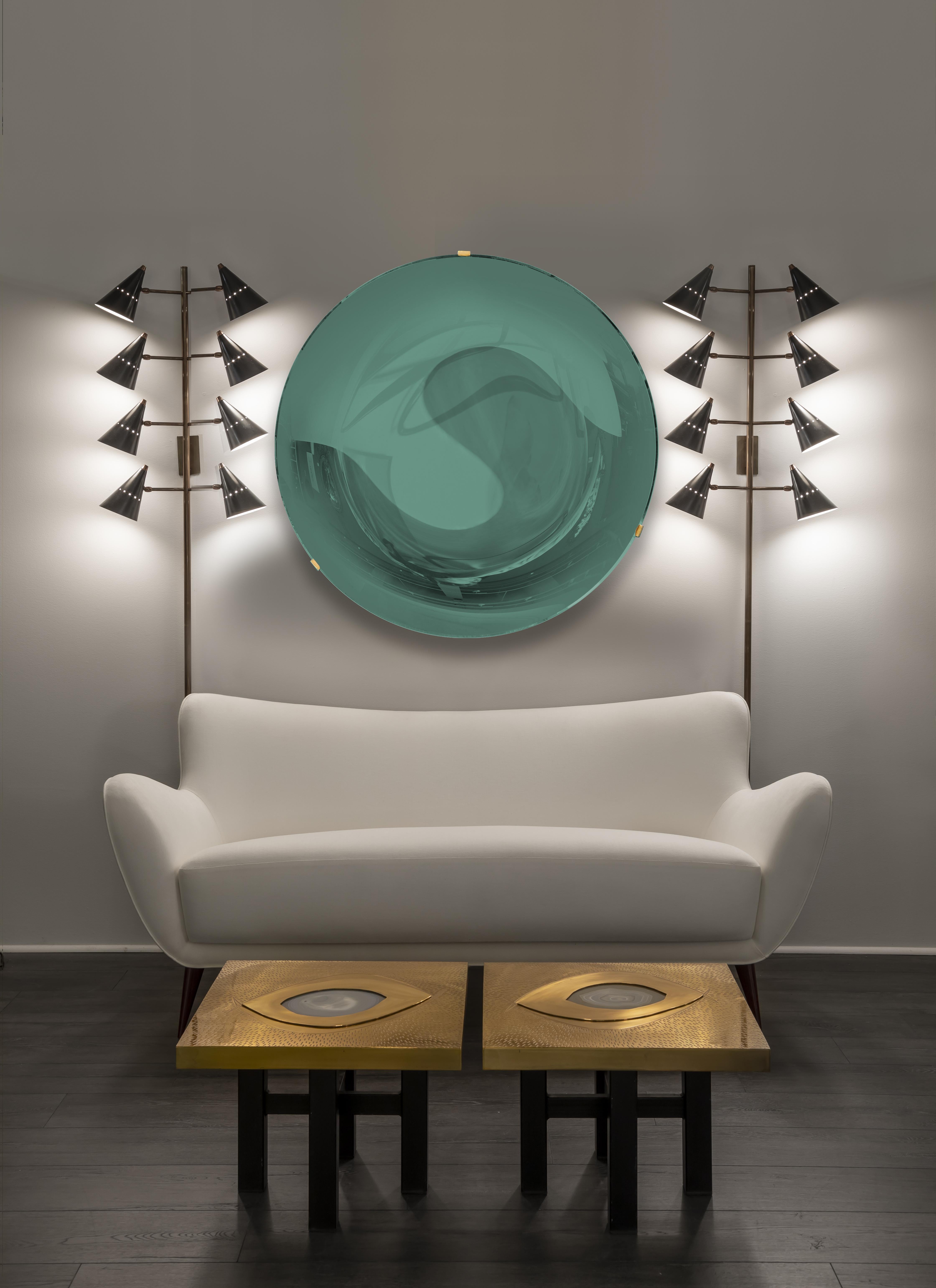 Effetto Vetro Contemporary Custom Sculptural Round Concave Mirror in Green  3