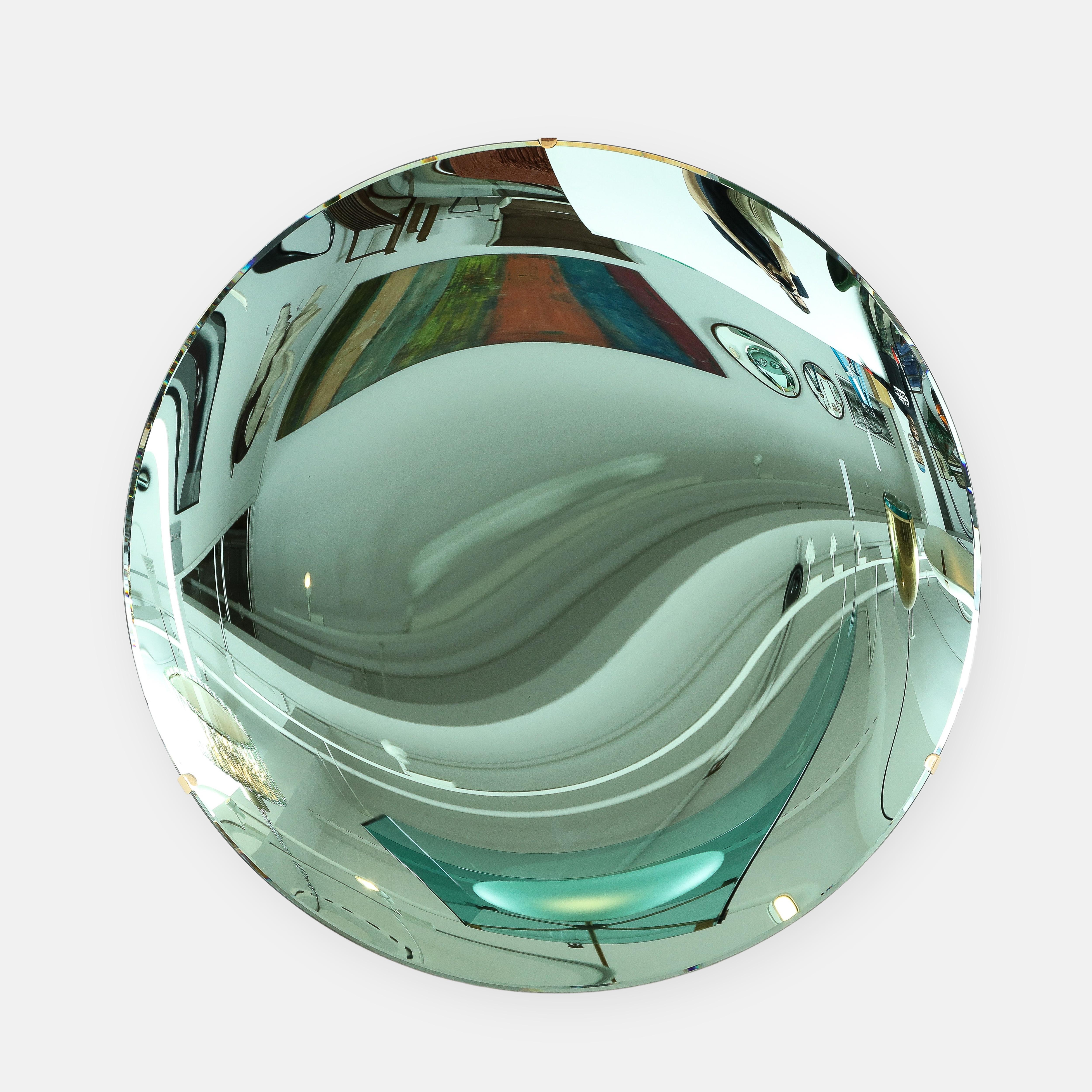 italien Effetto Vetro Contemporary Custom Sculptural Round Concave Mirror in Green (miroir rond concave contemporain sur mesure)  en vente