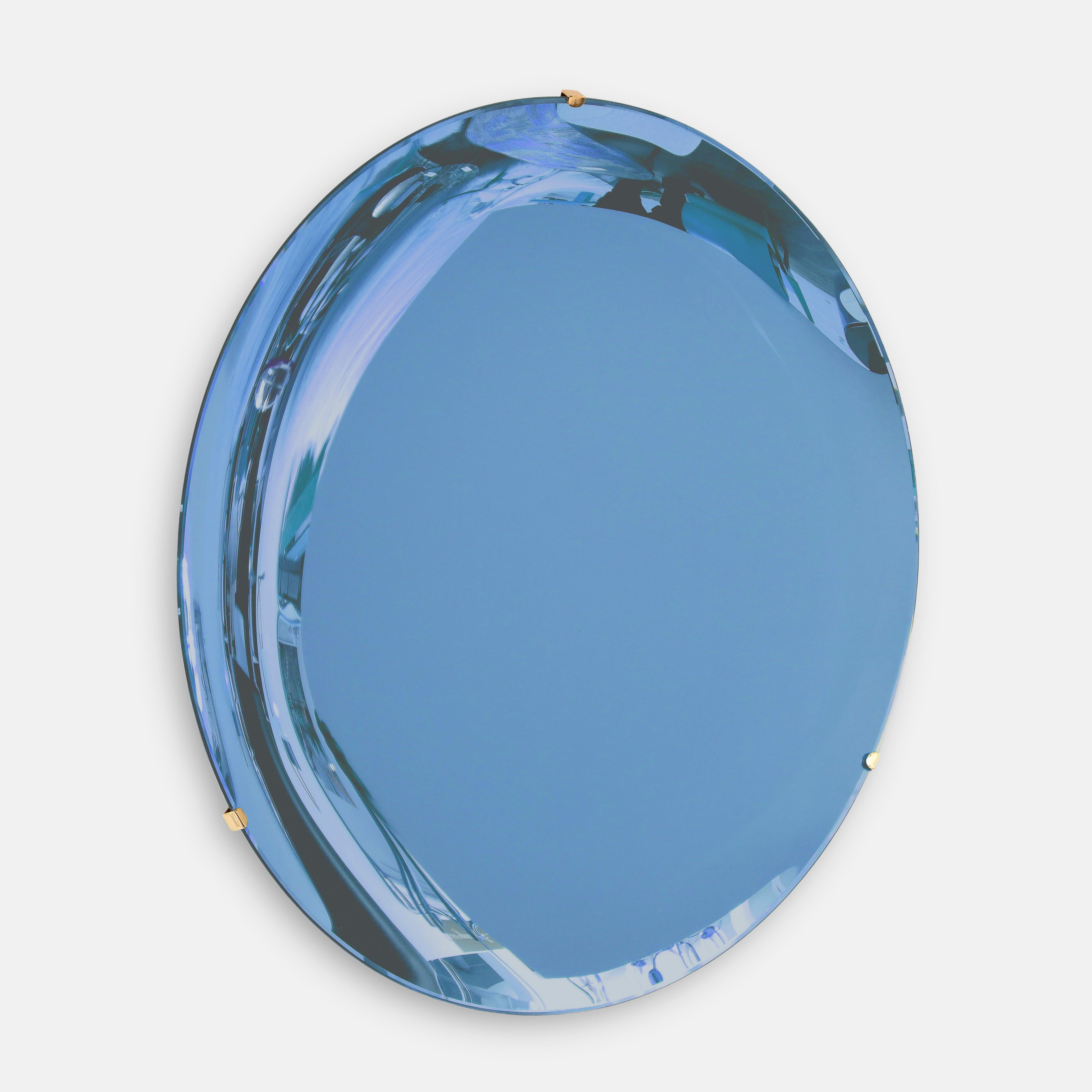 Italian Effetto Vetro Contemporary Custom Sculptural Round Concave Mirror in China Blue For Sale