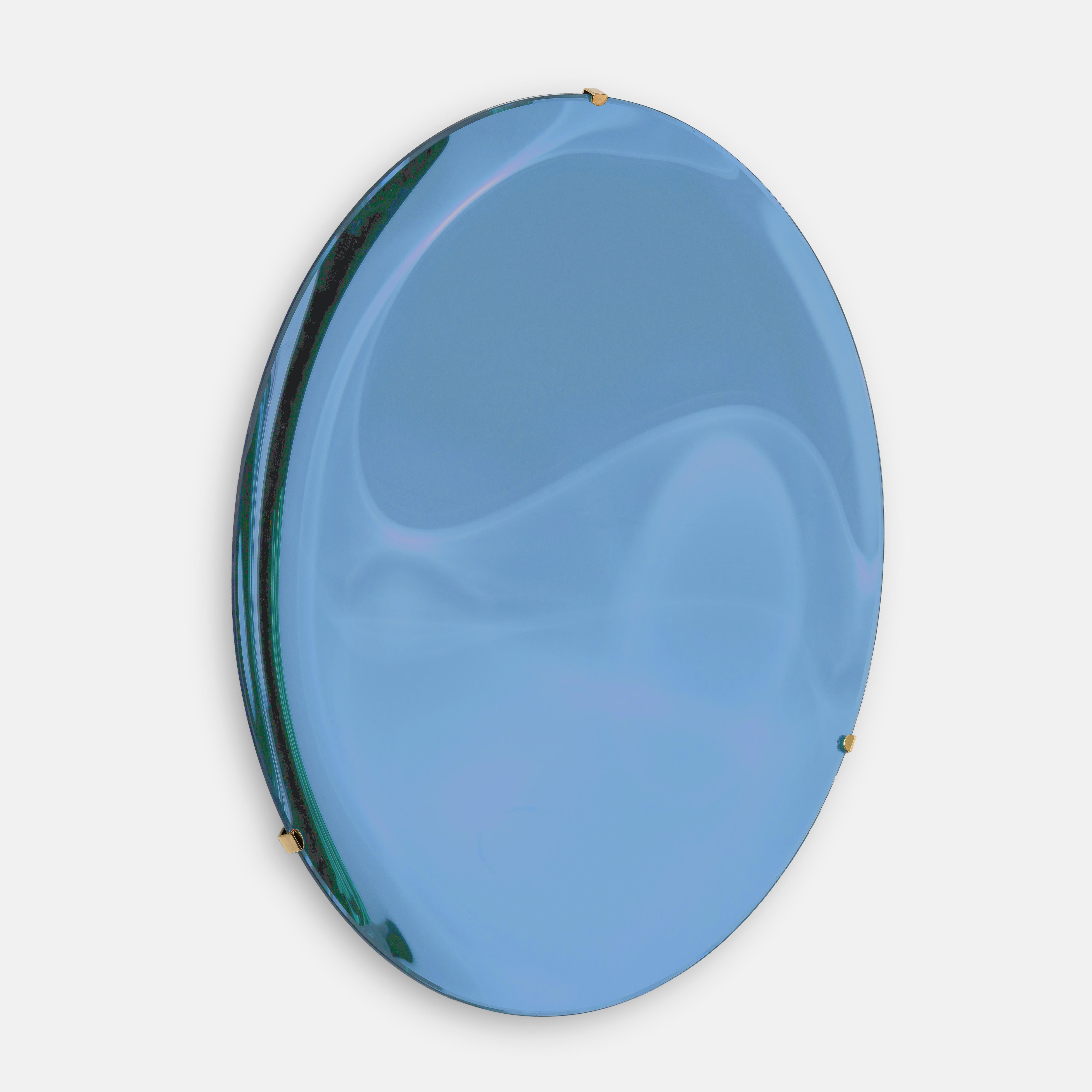 Silvered Effetto Vetro Contemporary Custom Sculptural Round Concave Mirror in China Blue For Sale