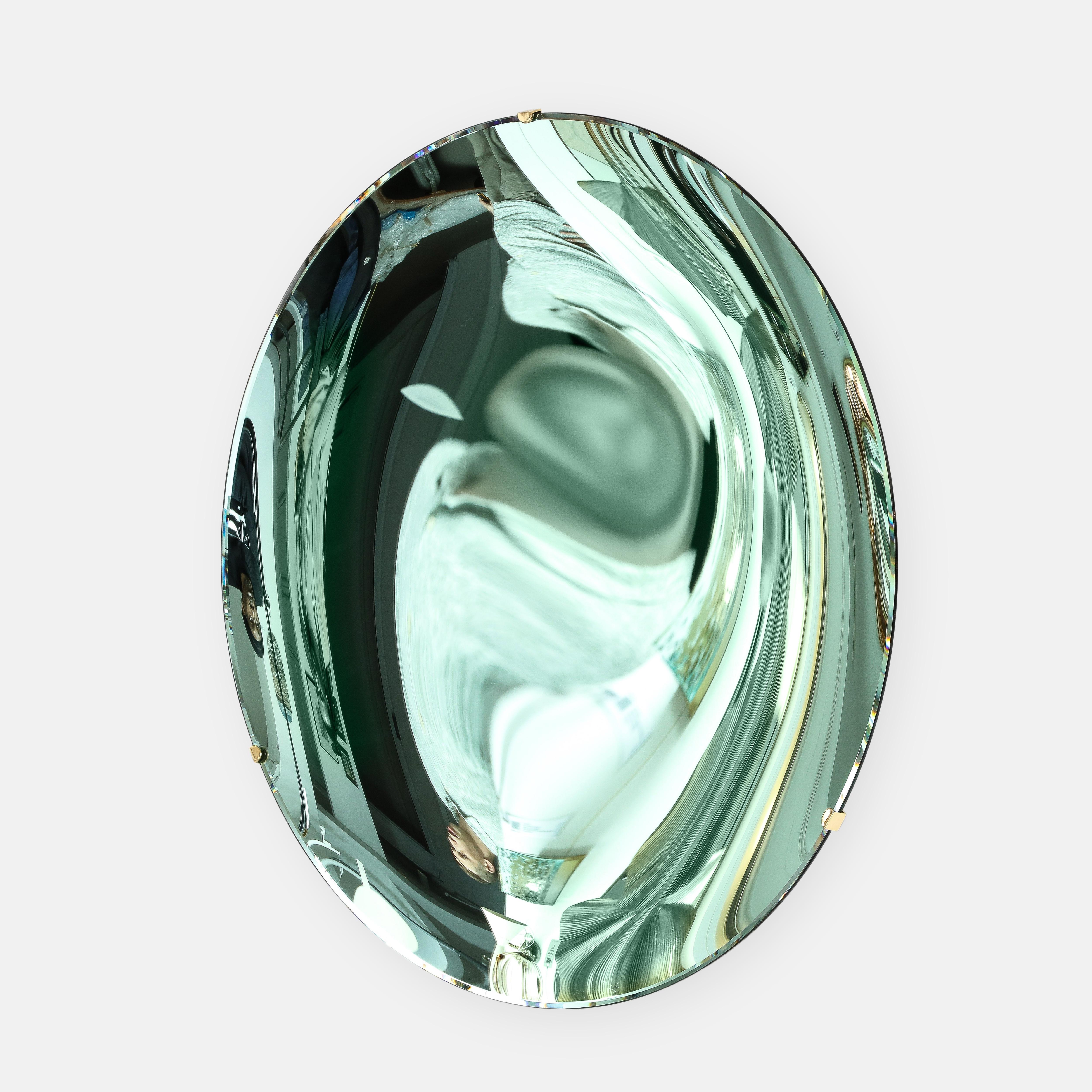 Effetto Vetro Contemporary Custom Sculptural Round Concave Mirror in Green (miroir rond concave contemporain sur mesure)  Neuf - En vente à New York, NY
