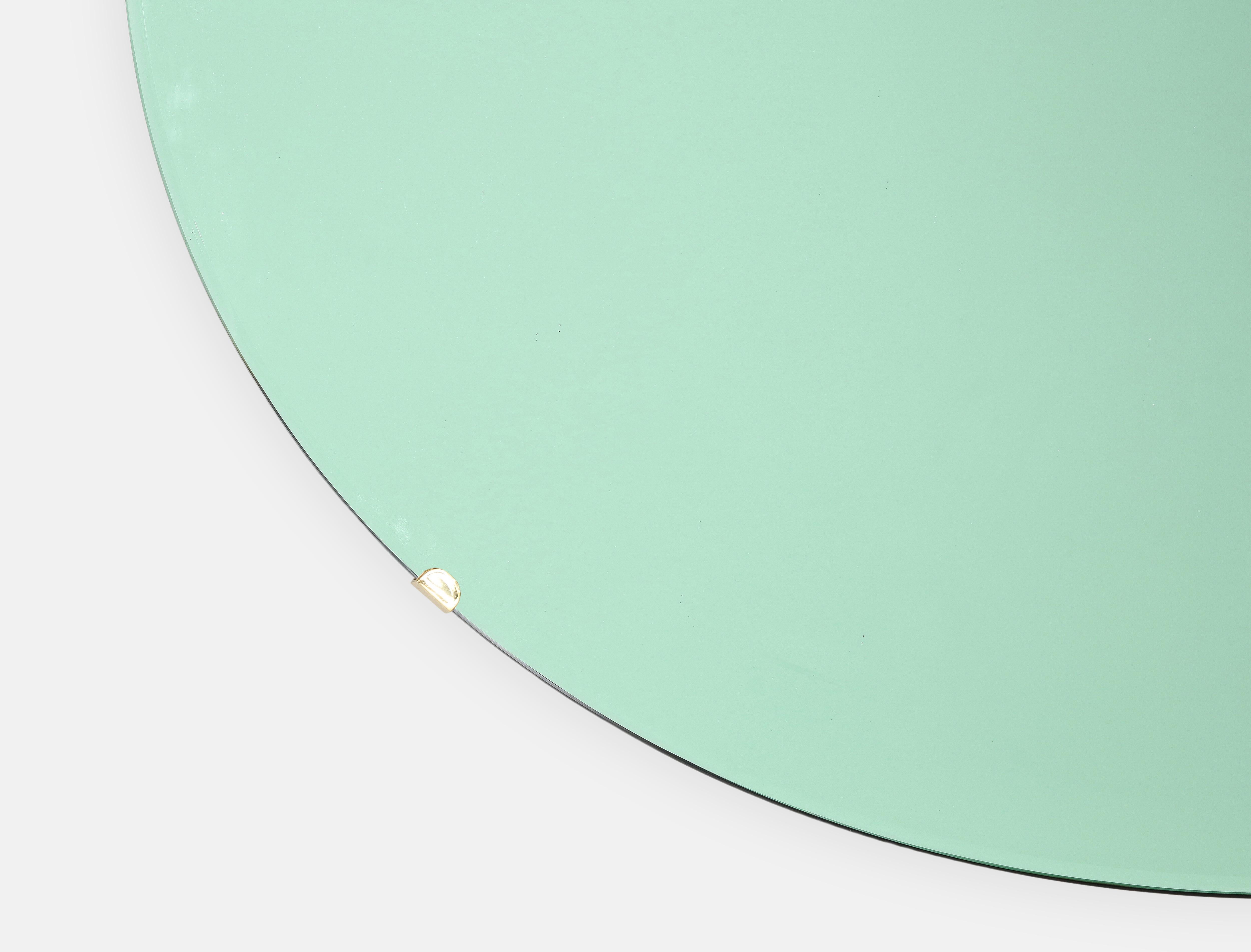 Brass Effetto Vetro Contemporary Custom Sculptural Round Concave Mirror in Green  For Sale