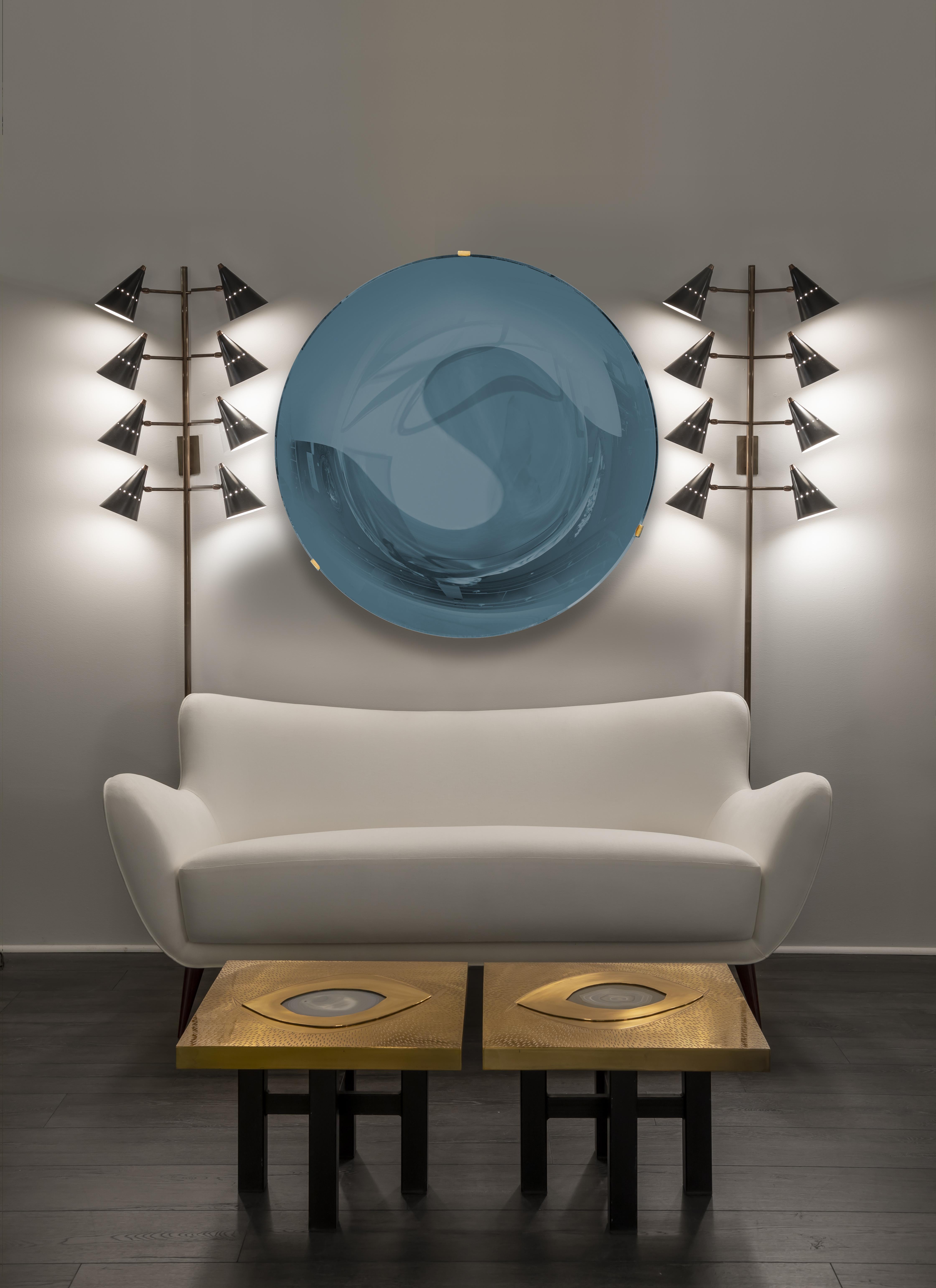 Effetto Vetro Contemporary Custom Sculptural Round Concave Mirror in China Blue For Sale 2