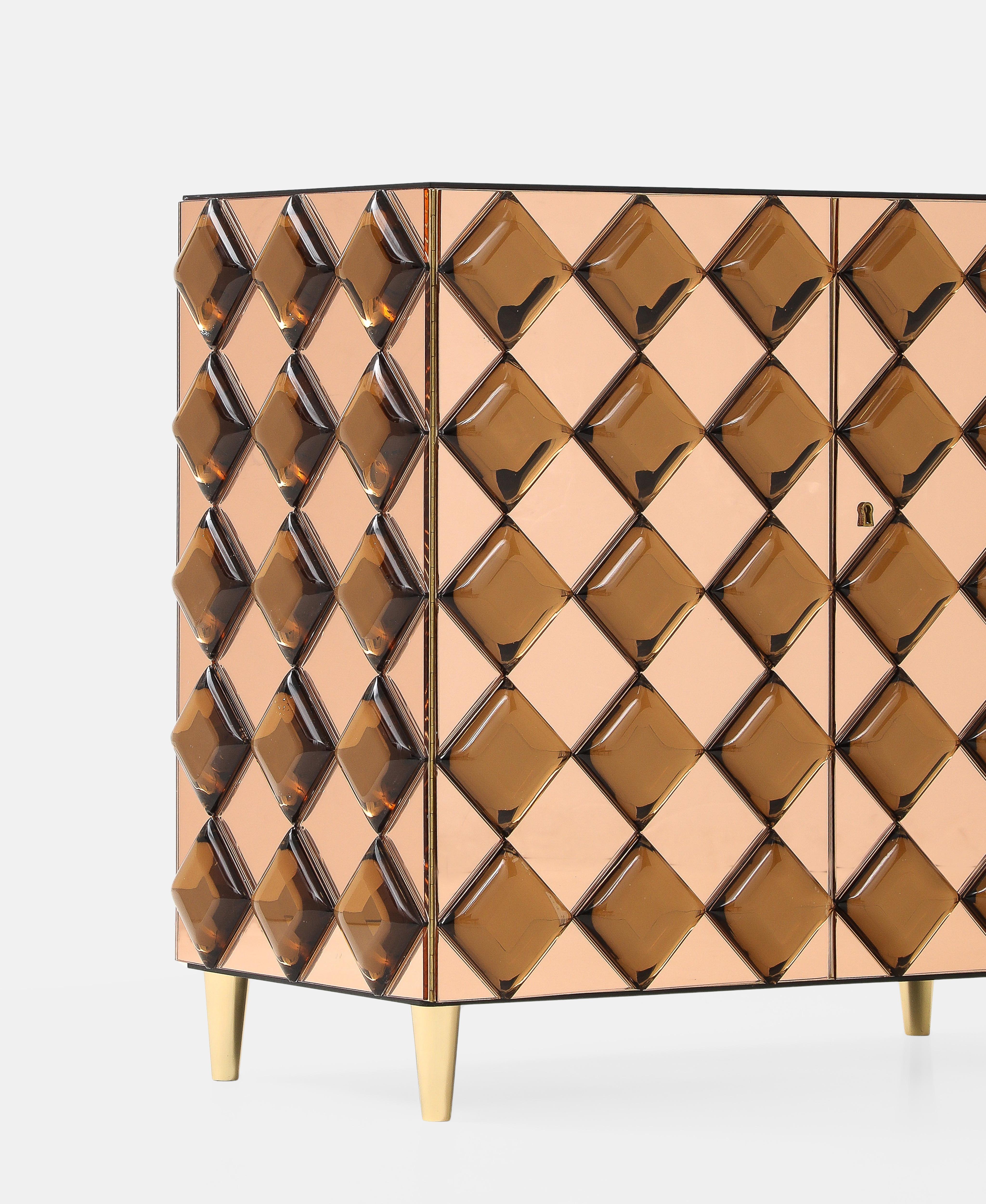 Effetto Vetro Contemporary Custom Two-Door Cabinet in Glass and Brass For Sale 5