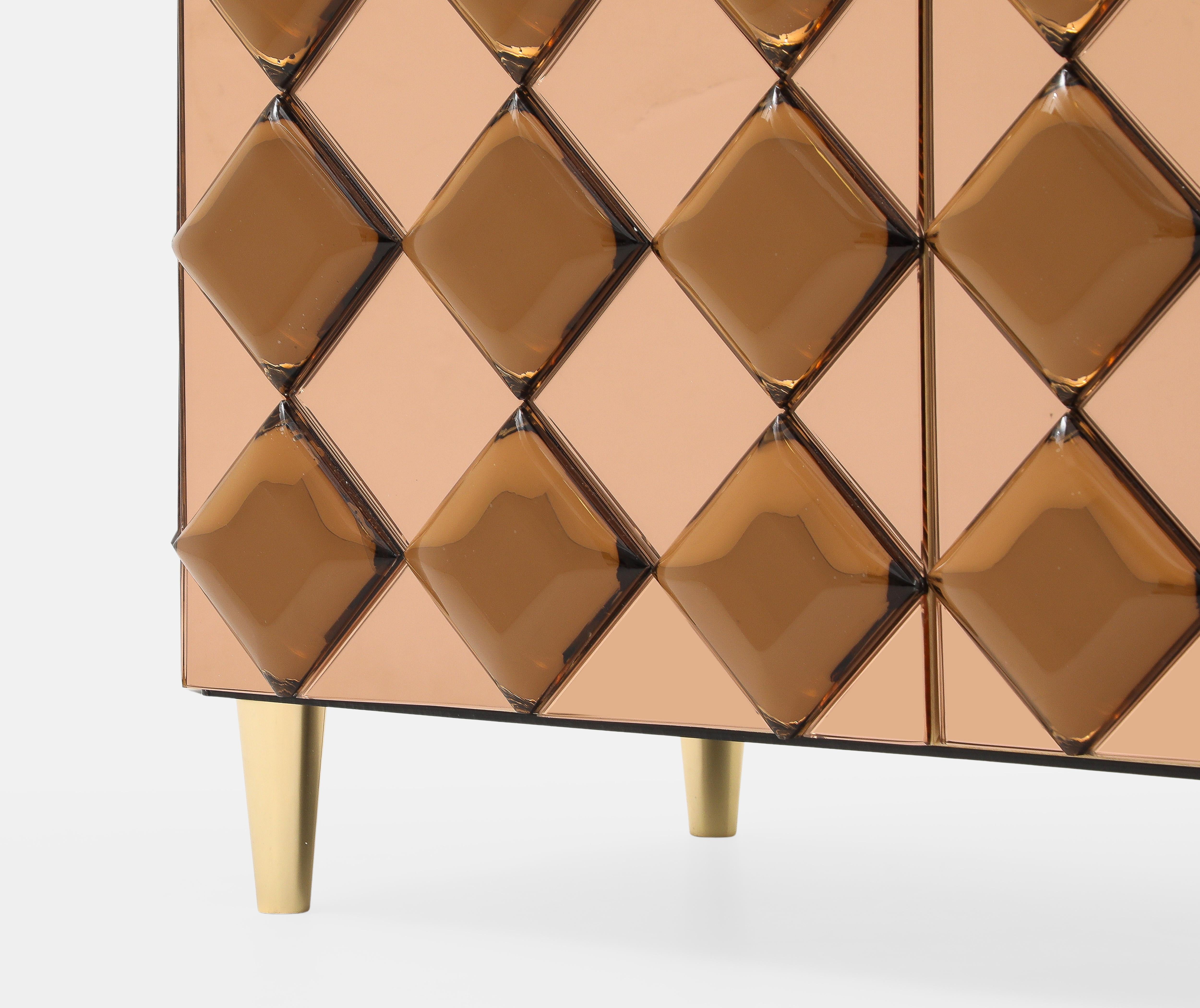Effetto Vetro Contemporary Custom Two-Door Cabinet in Glass and Brass For Sale 7