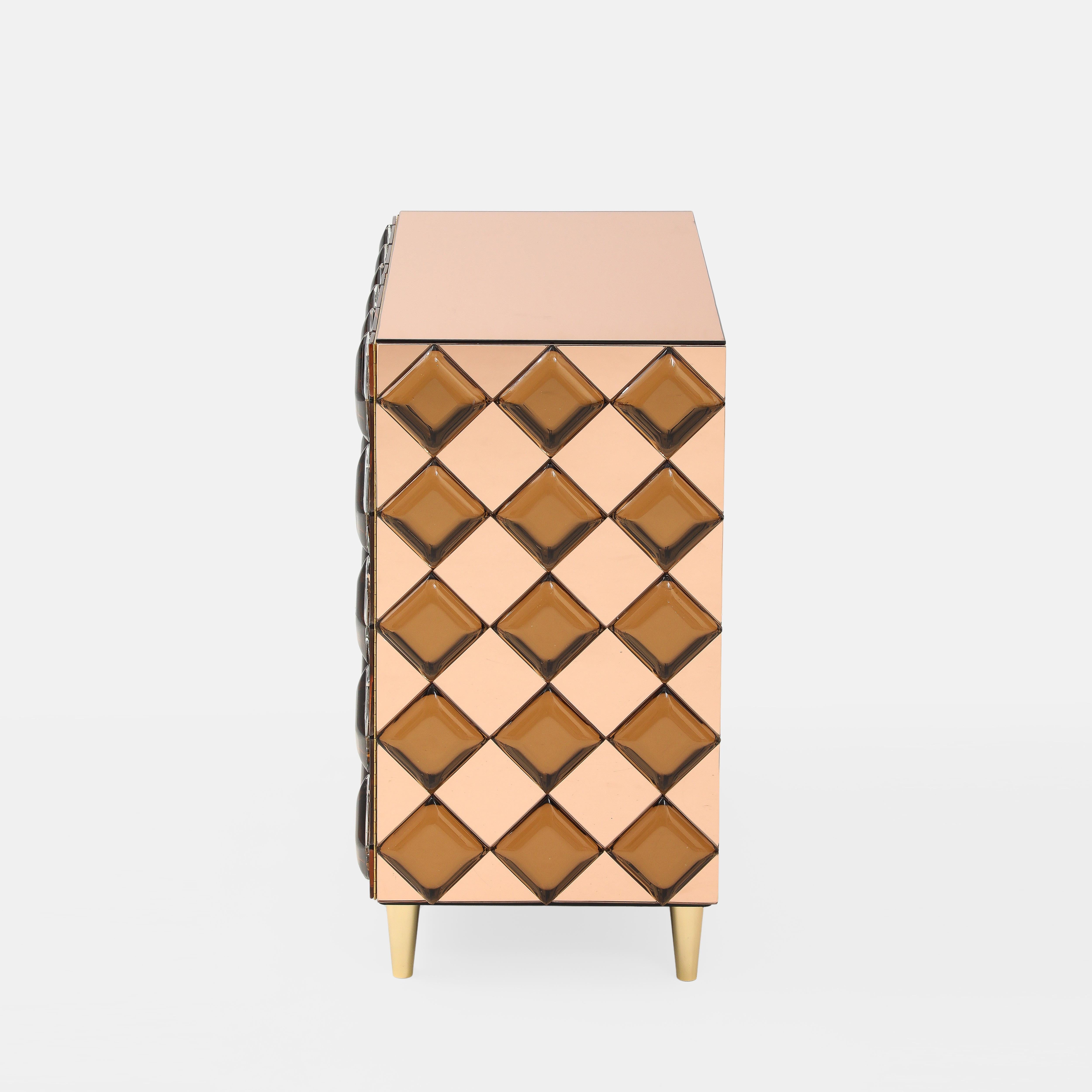Italian Effetto Vetro Contemporary Custom Two-Door Cabinet in Glass and Brass For Sale
